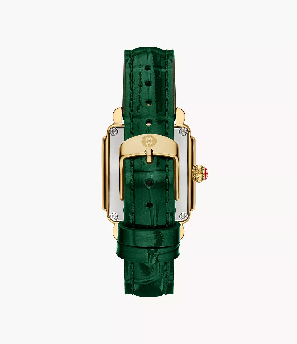 Michele Deco Sport Mid Gold-Plated Lush Green Leather Watch