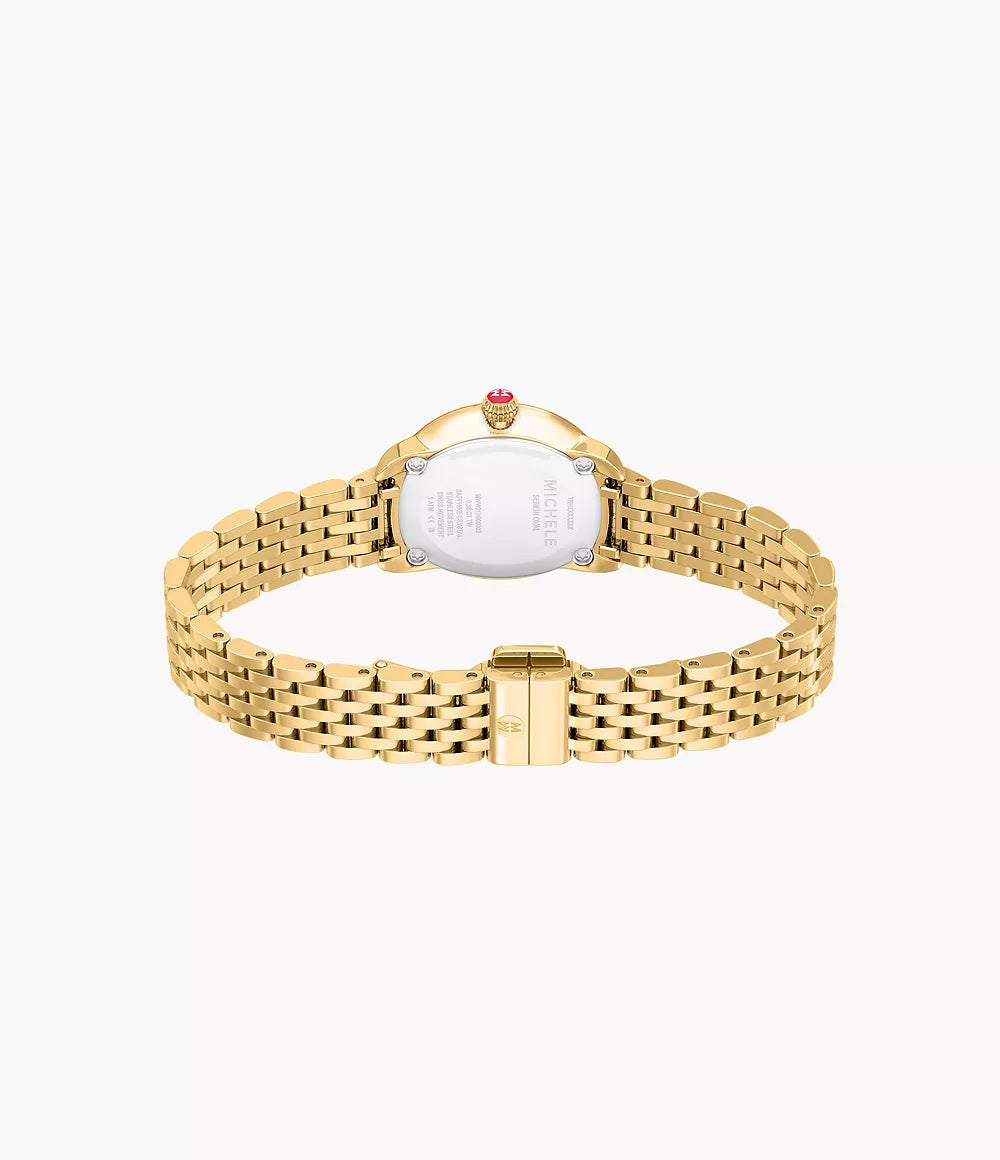 Michele Serein Oval 18K Gold-Plated Diamond Watch, 27MM