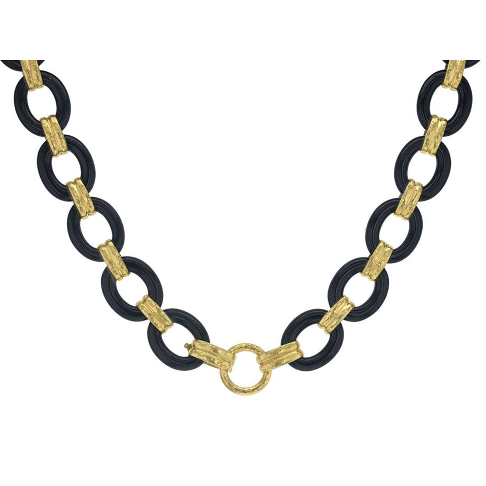 Elizabeth Locke Black Jade Link Necklace in Yellow Gold