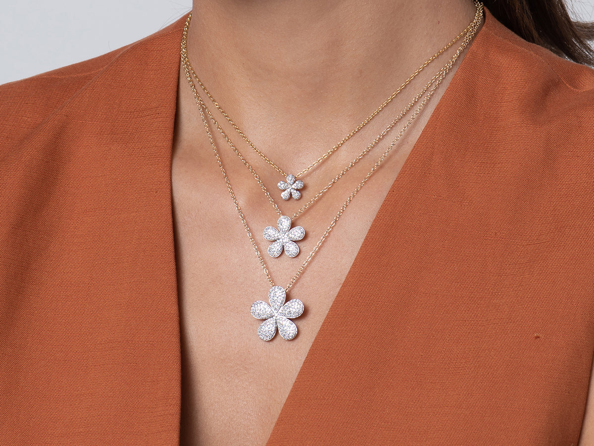 Phillips House Large Forget Me Not Diamond Flower Necklace in 14K Yellow Gold