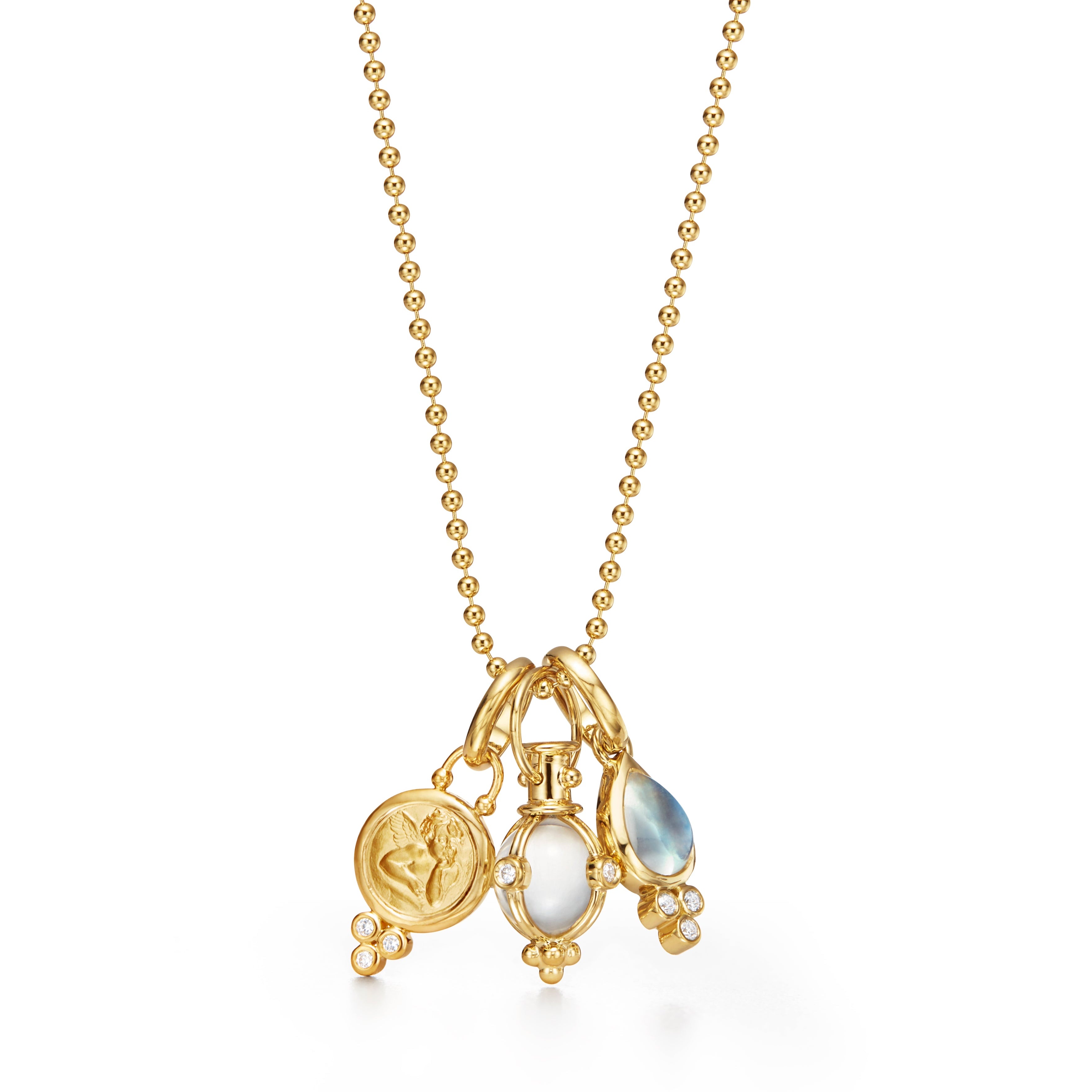 Temple St. Clair Blue Moonstone Charm Necklace in 18K Yellow Gold