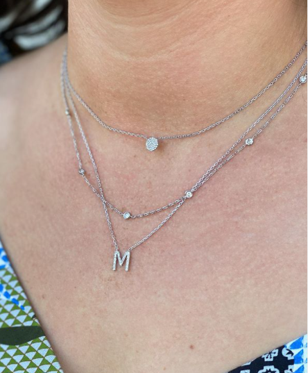 "B" Diamond Initial Pendant Necklace in Sterling Silver