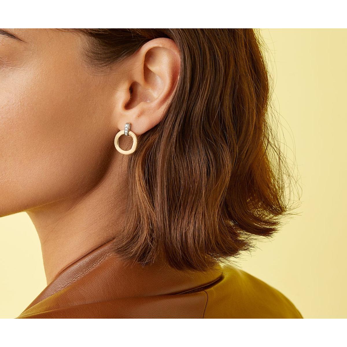Marco Bicego Jaipur Collection Stud Drop Round Open Earrings with Diamonds in Yellow Gold