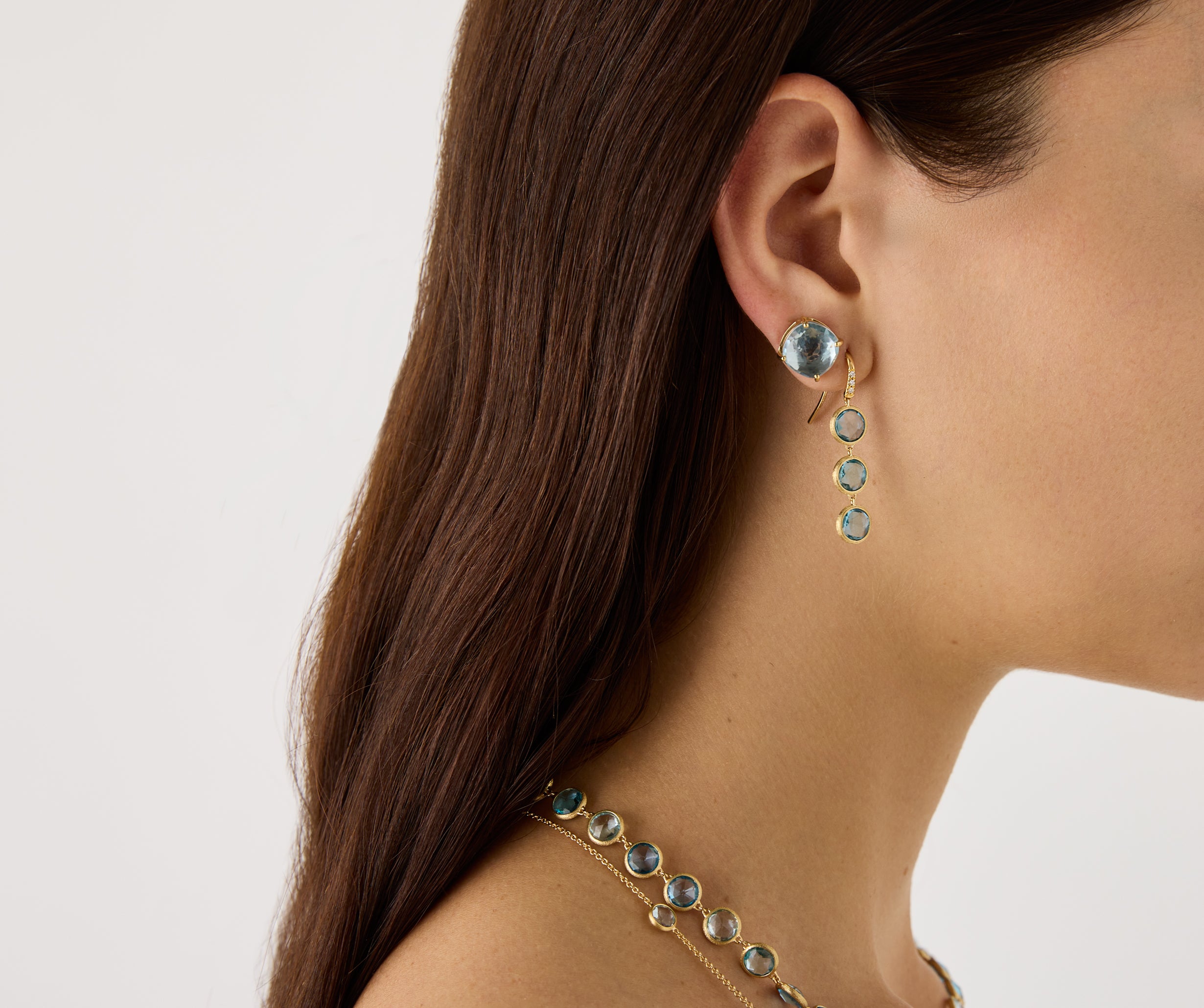 Marco Bicego Jaipur Blue Topaz Diamond Drop Earrings in 18K Yellow Gold