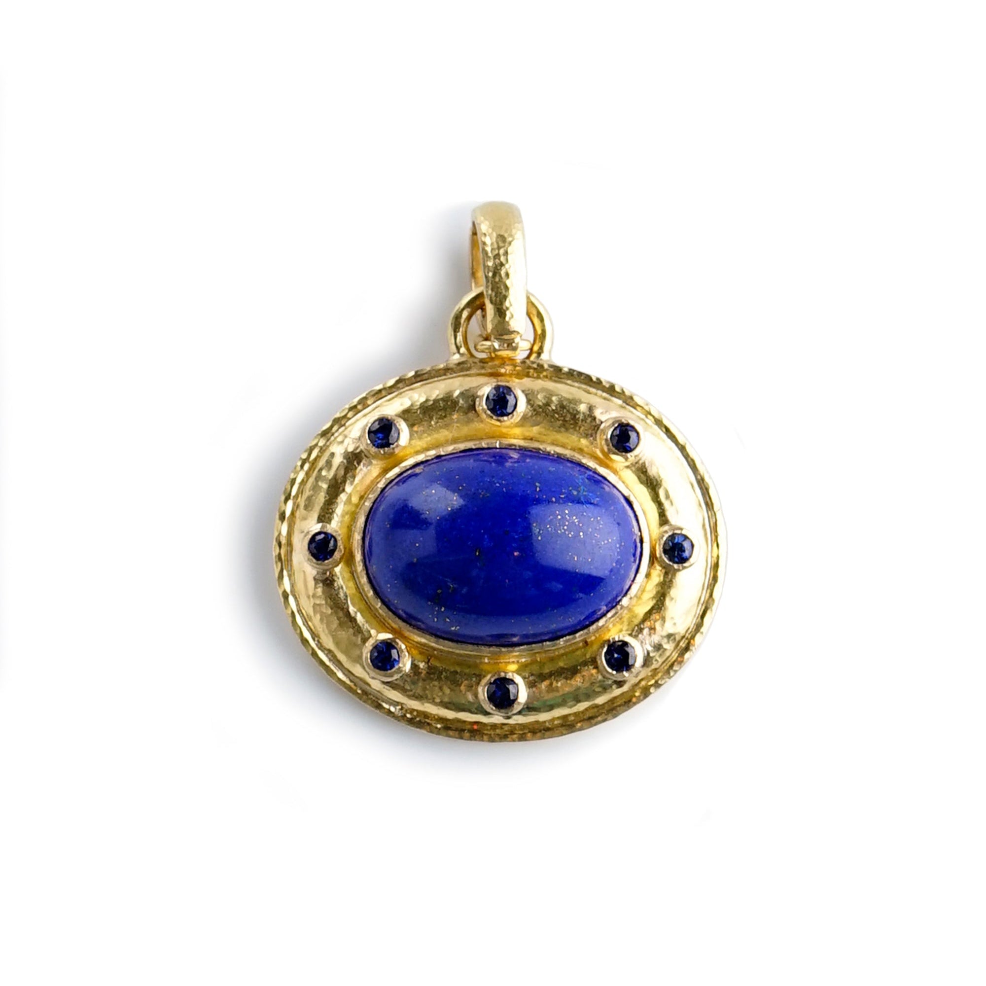 Elizabeth Locke Sapphire & Blue Lapis Oval Pendant in Yellow Gold
