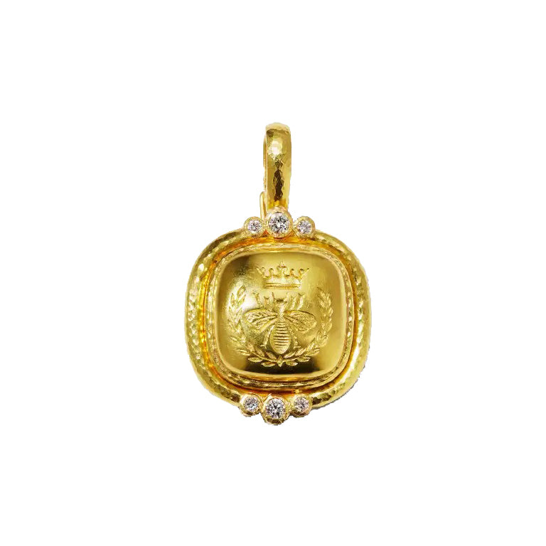 Elizabeth Locke Queen Bee Cushion with Diamonds Pendant Necklace in Yellow Gold