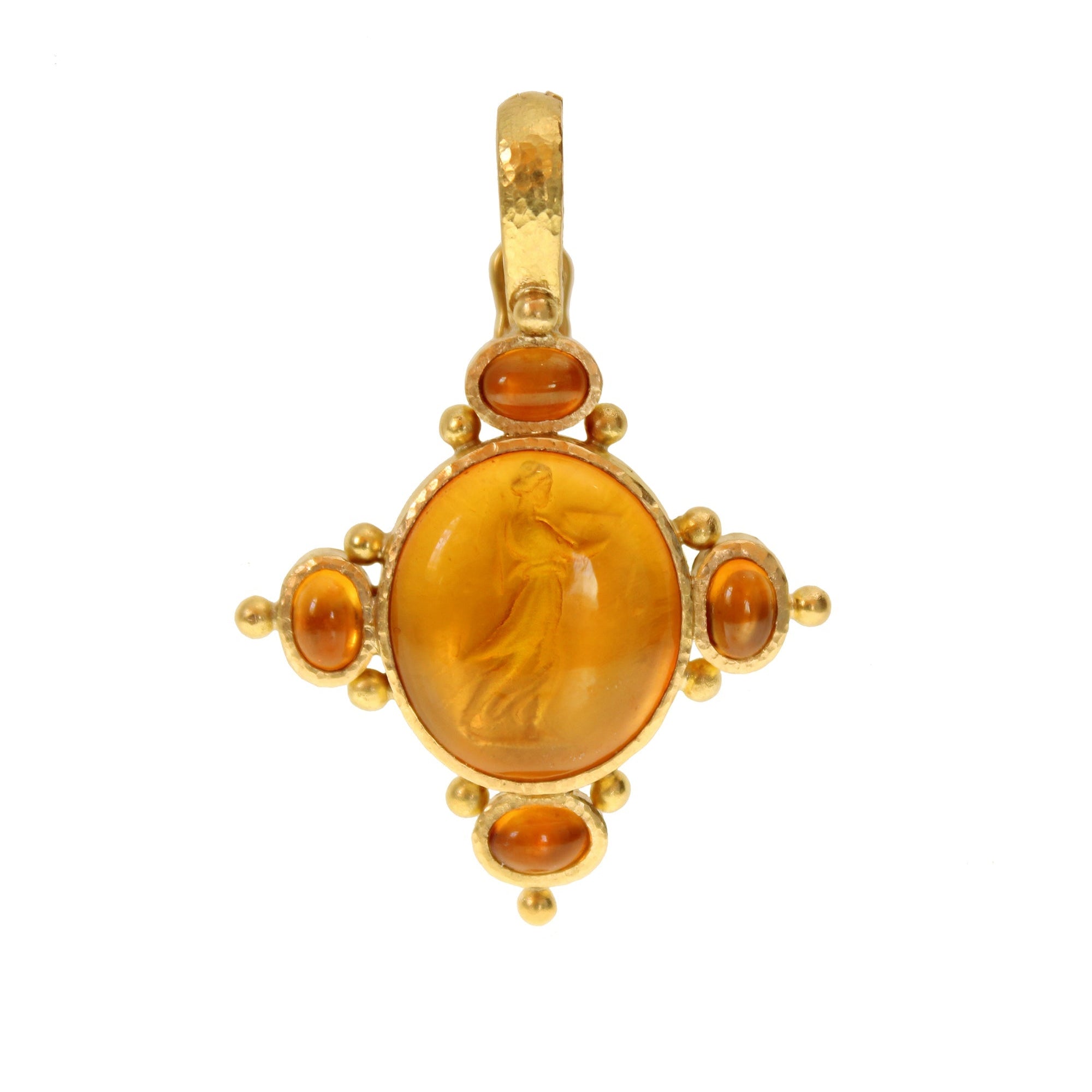 Elizabeth Locke Light Amber 'Temple Dancer' Pendant with Citrine in Yellow Gold