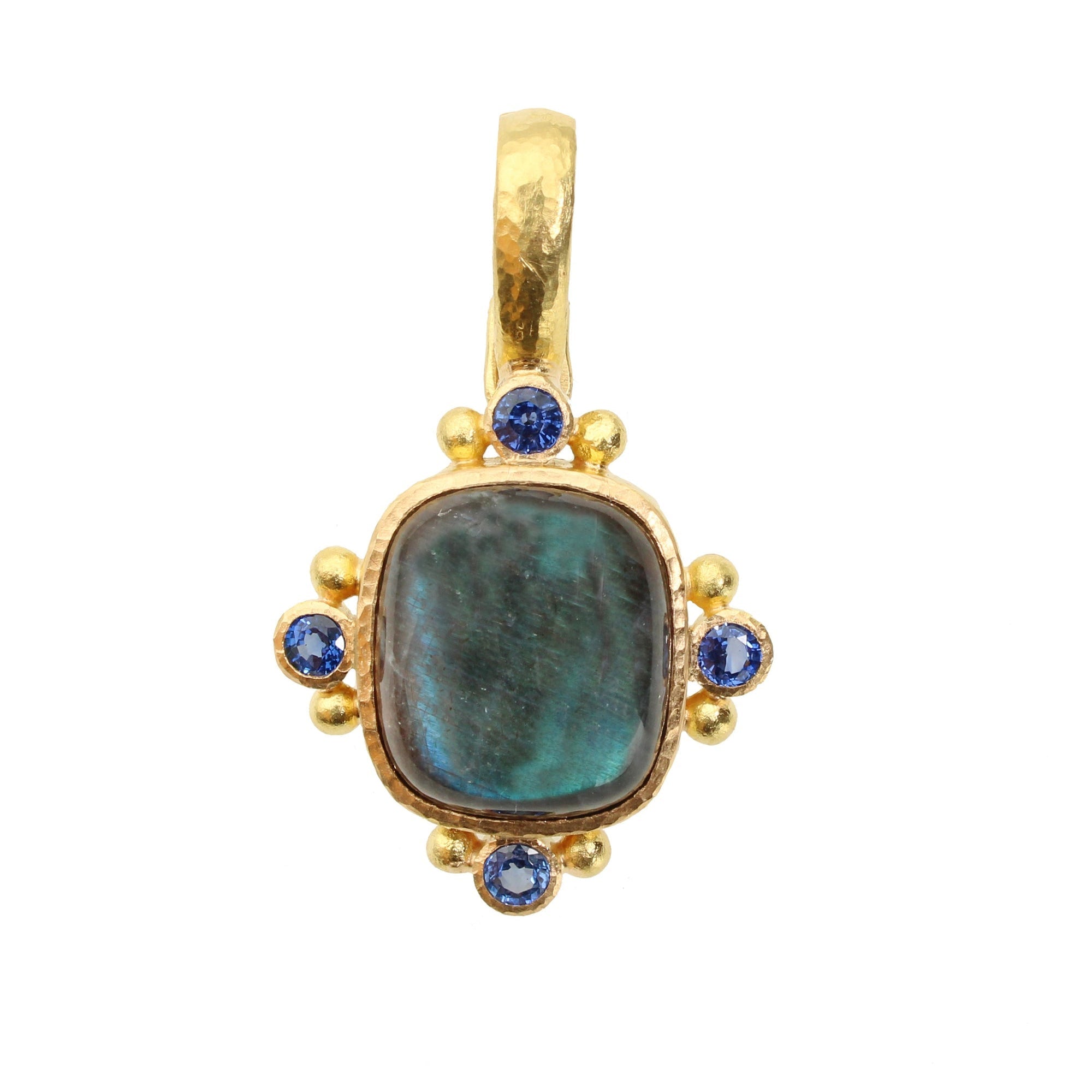 Elizabeth Locke Labradorite and Blue Sapphire Pendant in Yellow Gold