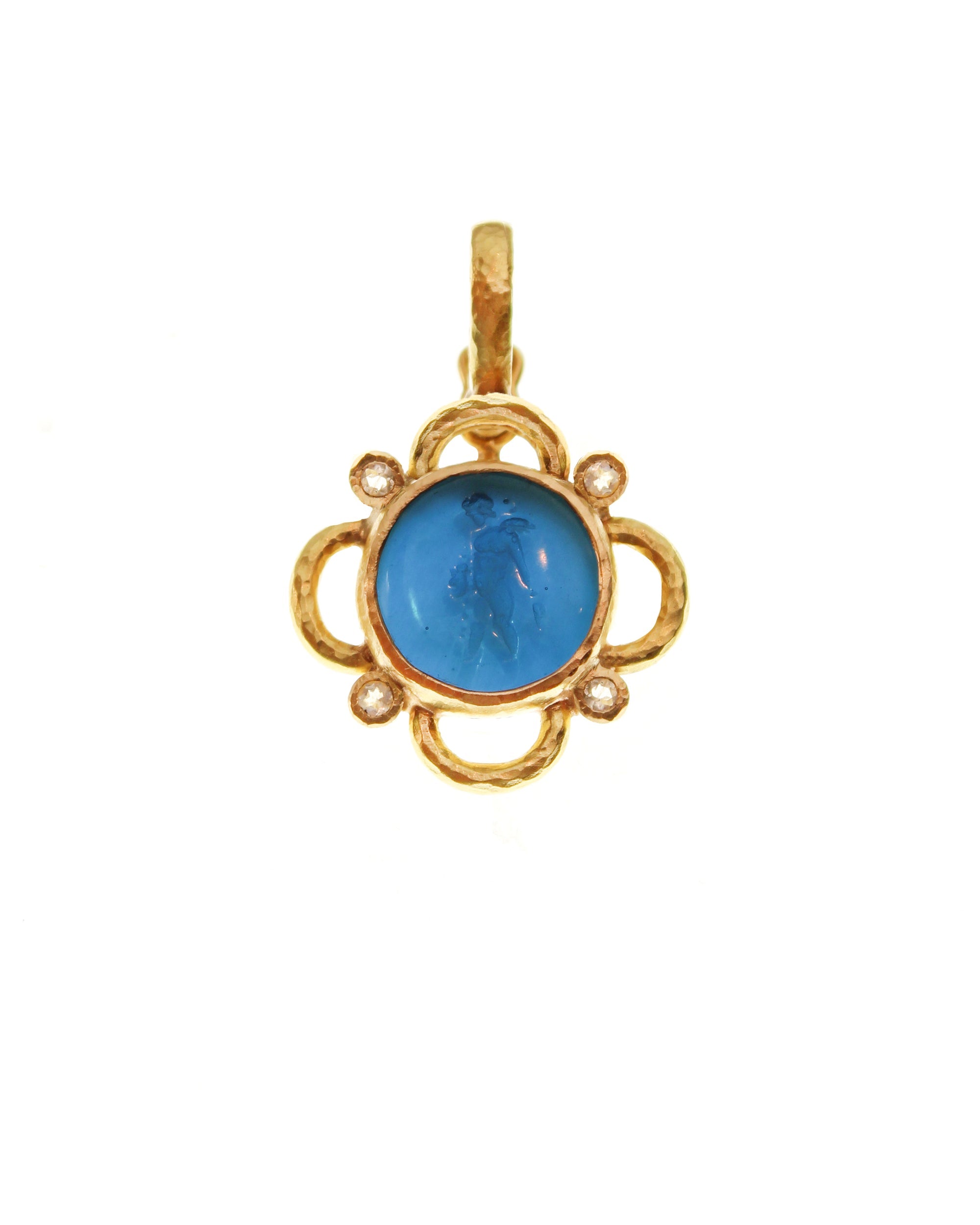 Elizabeth Locke Putto with Arrow Blue Pendant in 19K Yellow Gold