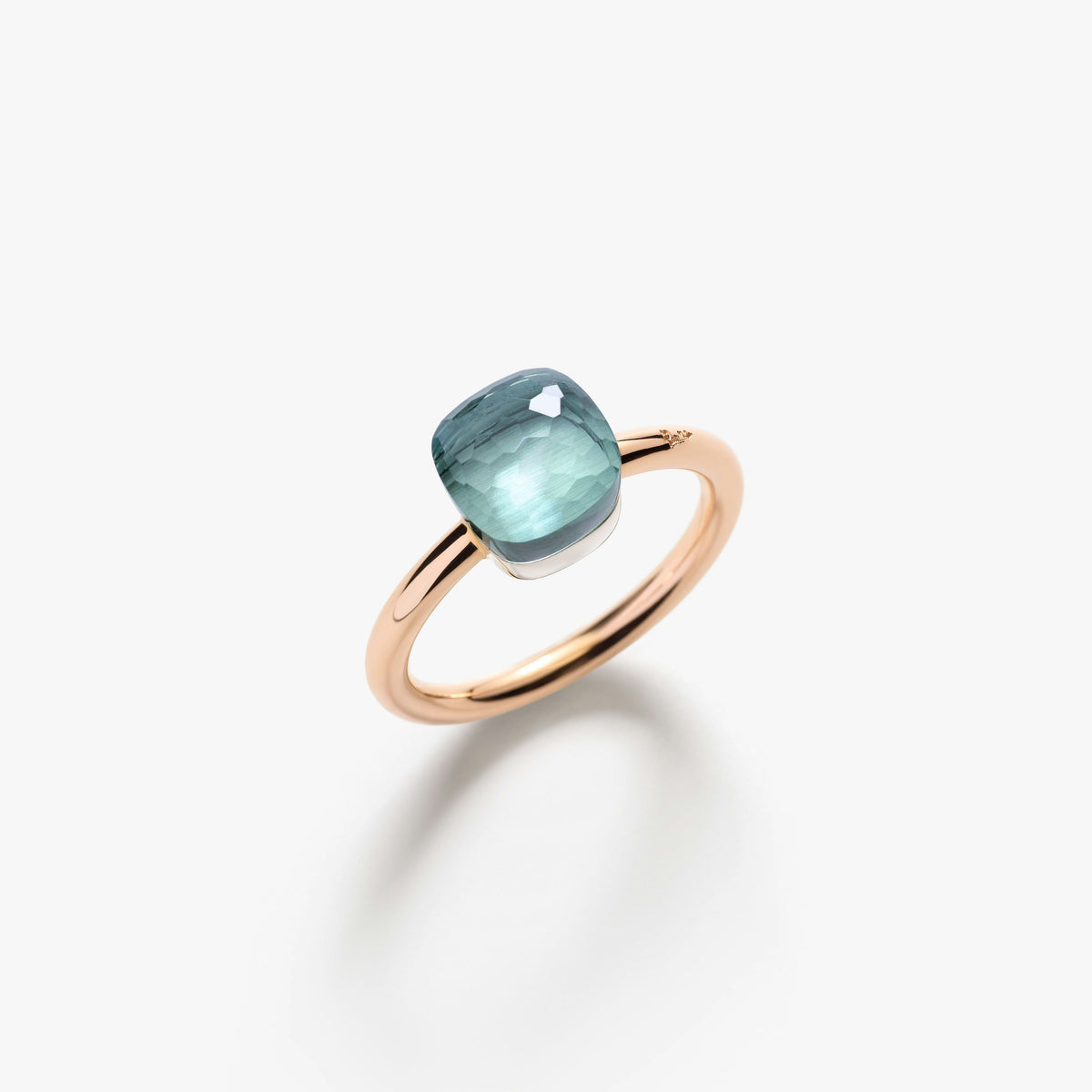 Pomellato Blue Topaz Nudo Petite Ring in 18K Rose & White Gold, Size 6.25