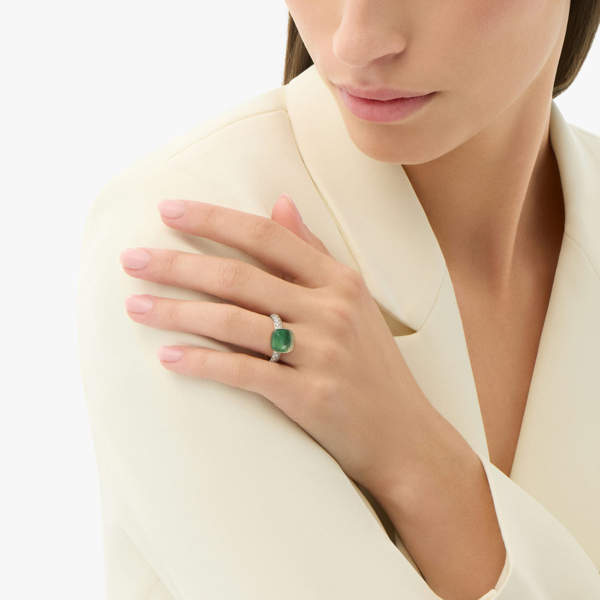 Pomellato Prasiolite & Green Agate Nudo Ring in 18K Rose & White Gold, Size 6.75