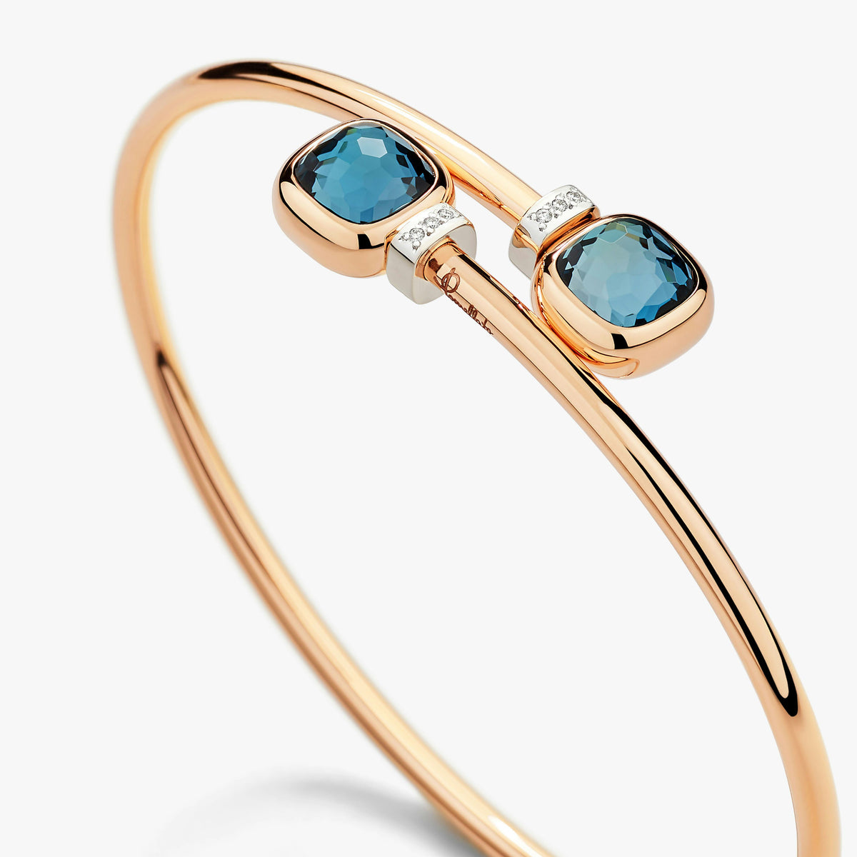Pomellato London Blue Topaz Nudo Mini Bangle in 18K Rose & White Gold