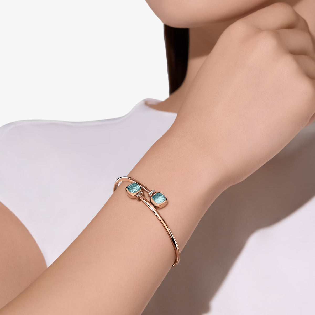 Pomellato Blue Topaz Nudo Mini Bangle in 18K Rose & White Gold