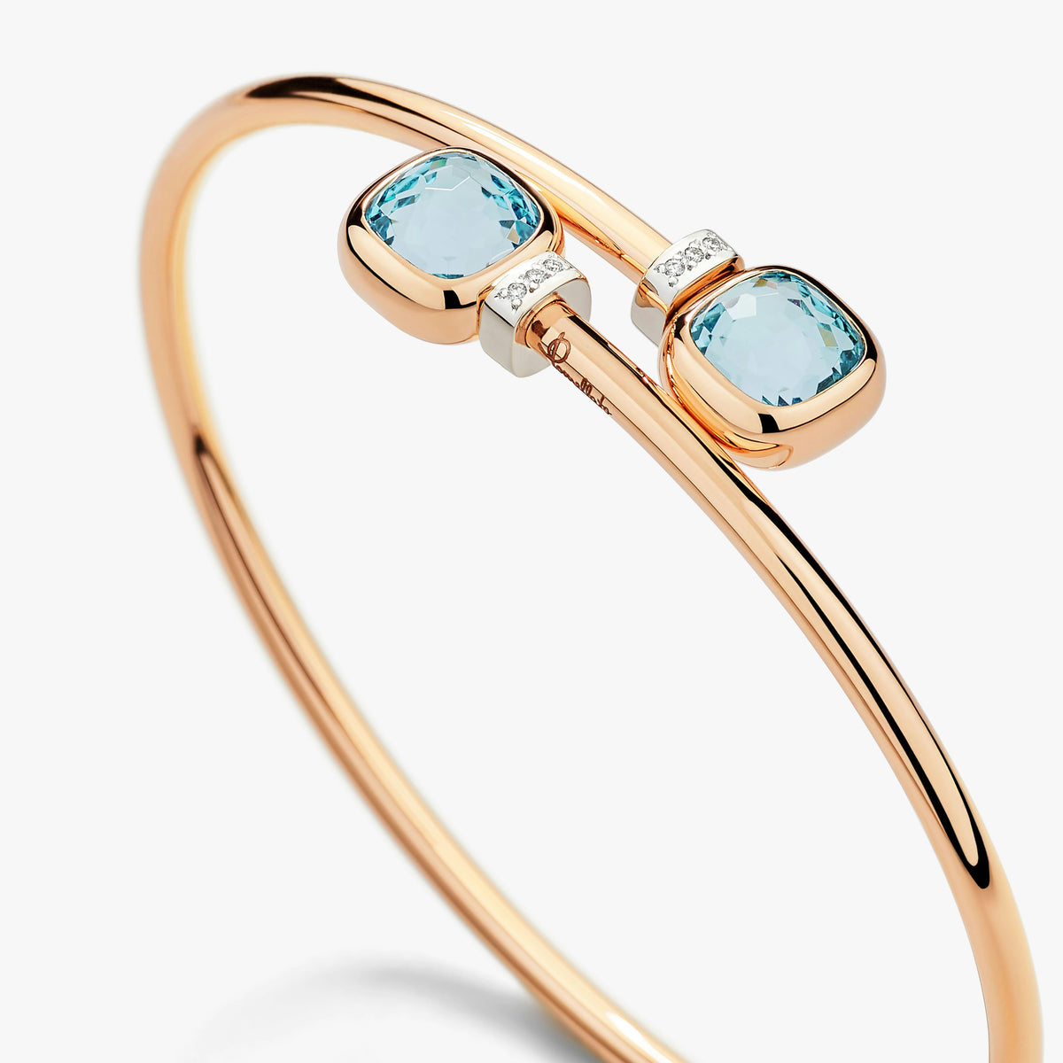 Pomellato Blue Topaz Nudo Mini Bangle in 18K Rose & White Gold