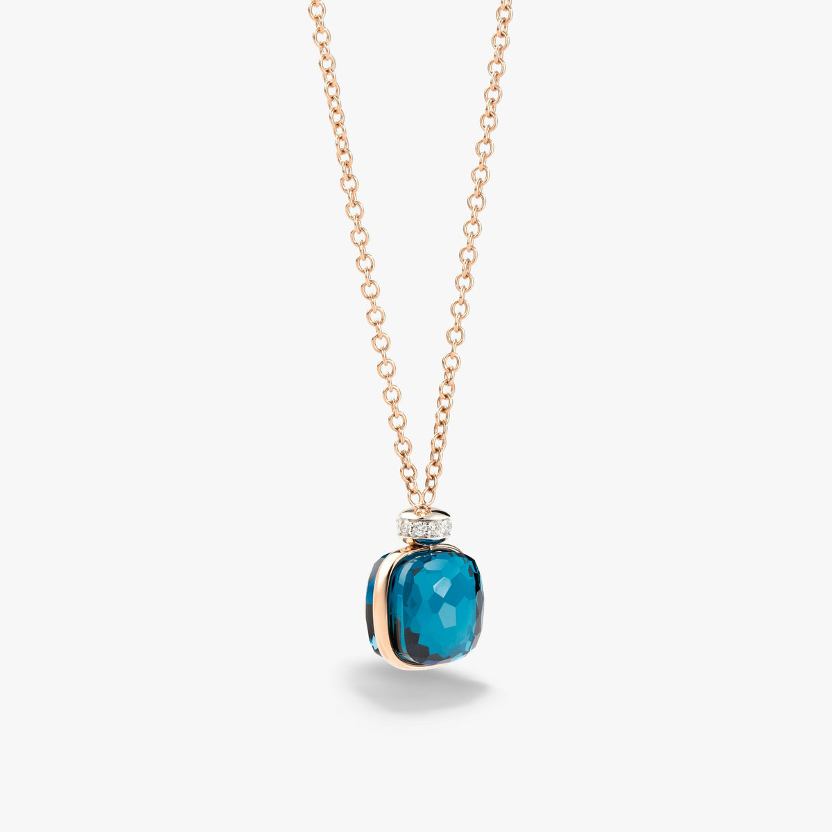 Pomellato London Blue Topaz Nudo Classic Necklace in 18K Rose & White Gold