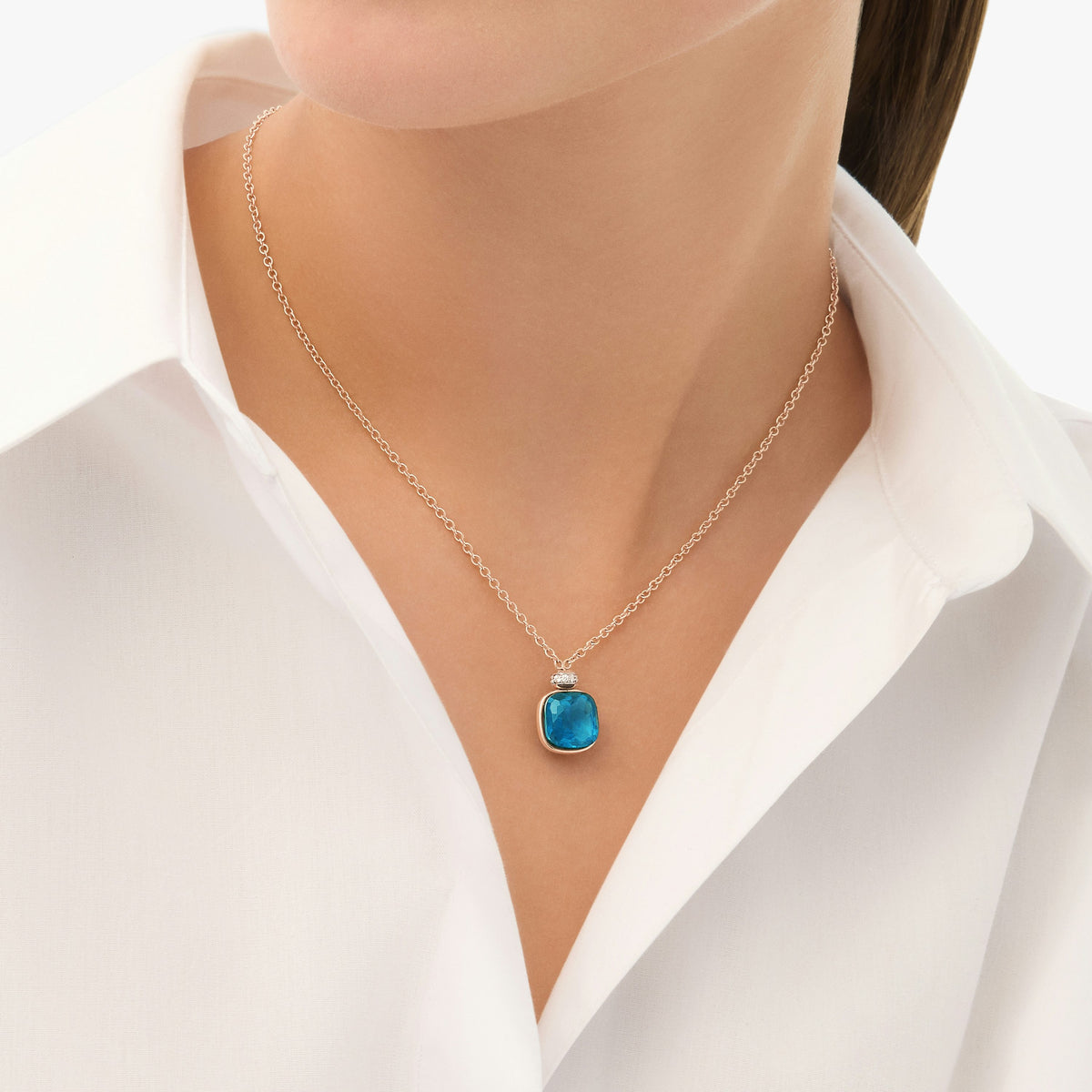 Pomellato London Blue Topaz Nudo Classic Necklace in 18K Rose & White Gold