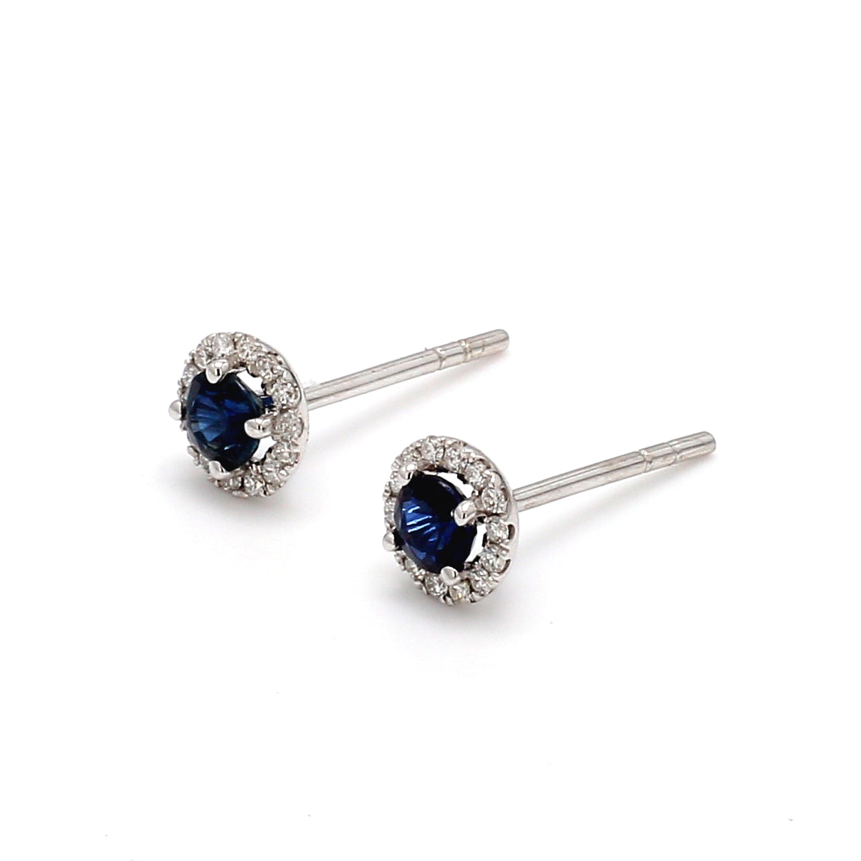Sapphire Diamond Halo Stud Earrings in 14K White Gold