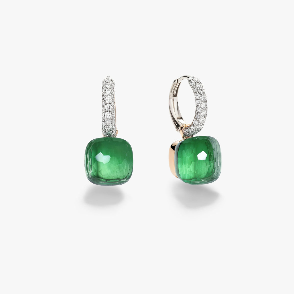 Pomellato Prasiolite & Green Agate Nudo Classic Earrings in 18K Rose & White Gold