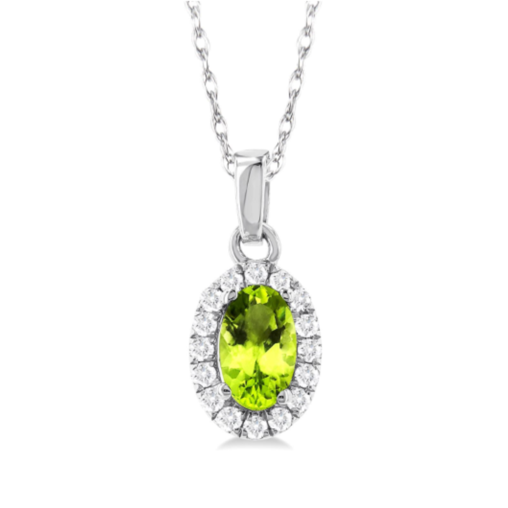 Oval Peridot Pendant Necklace in 14K White Gold