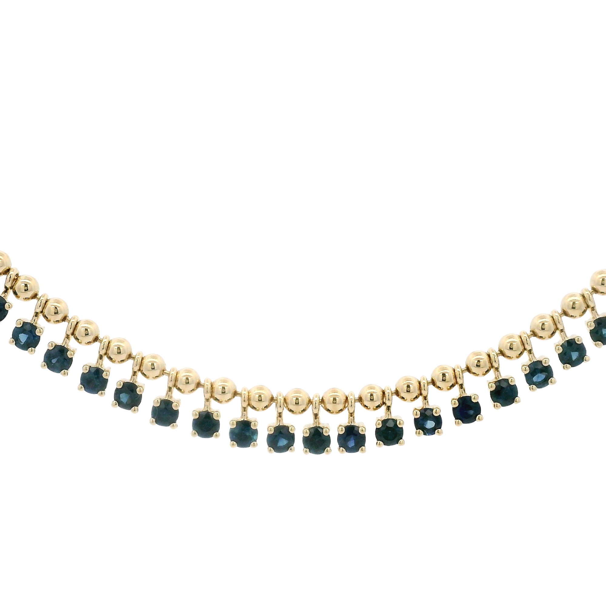 Sapphire Beaded Dangle Necklace in 14K Yellow Gold