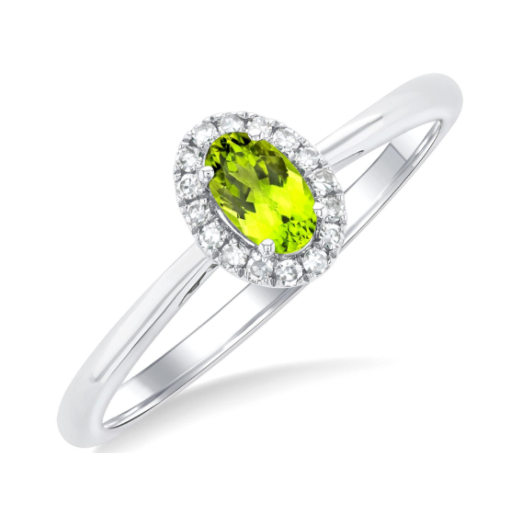 Oval Peridot Ring in 14K White Gold, Size 6.5