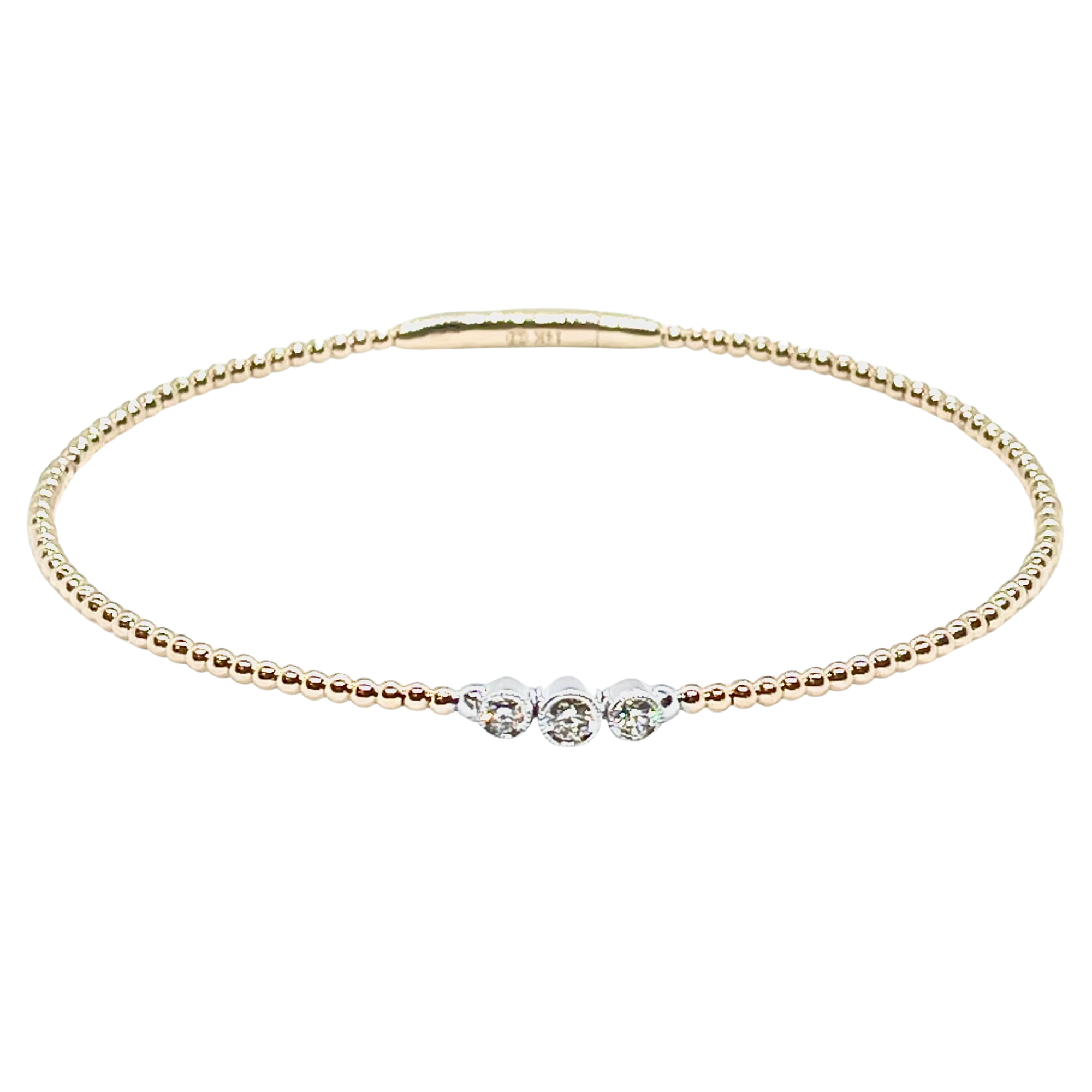 3 Diamond Station Beaded Bracelet in 14K Yellow Gold