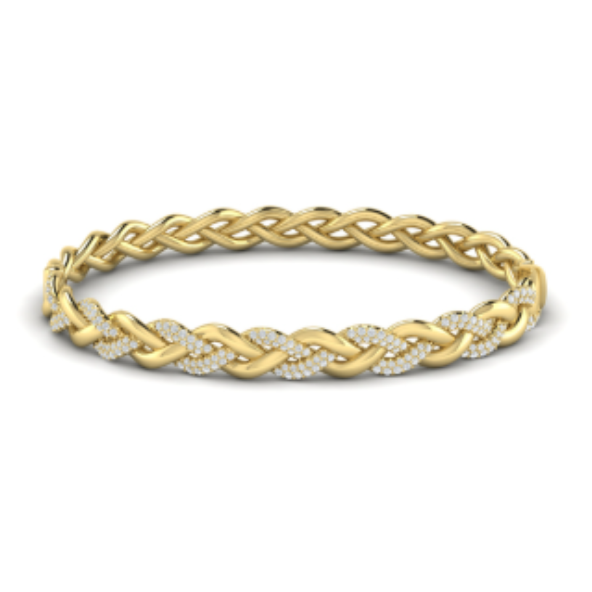 Alternating Diamond Twist Bangle Bracelet in 14K Yellow Gold