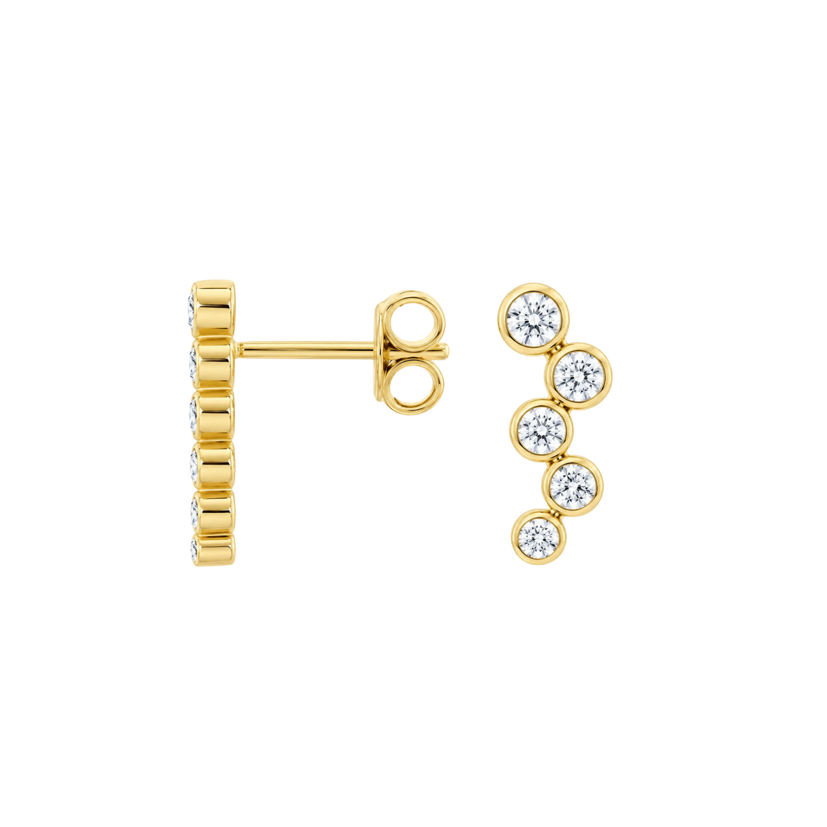 Scattered Diamond Climber Stud Earrings in 14K Yellow Gold