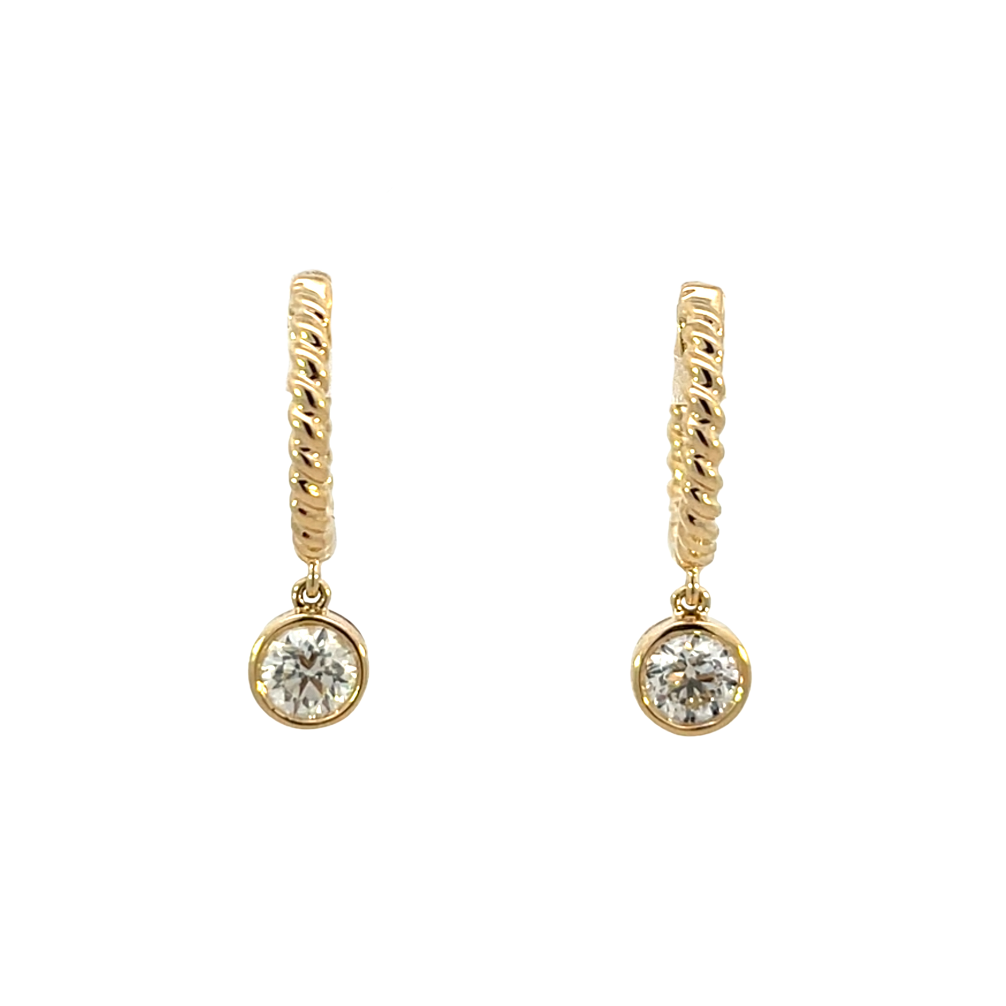 Bezel Dangle Drop Earrings in 14K Yellow Gold