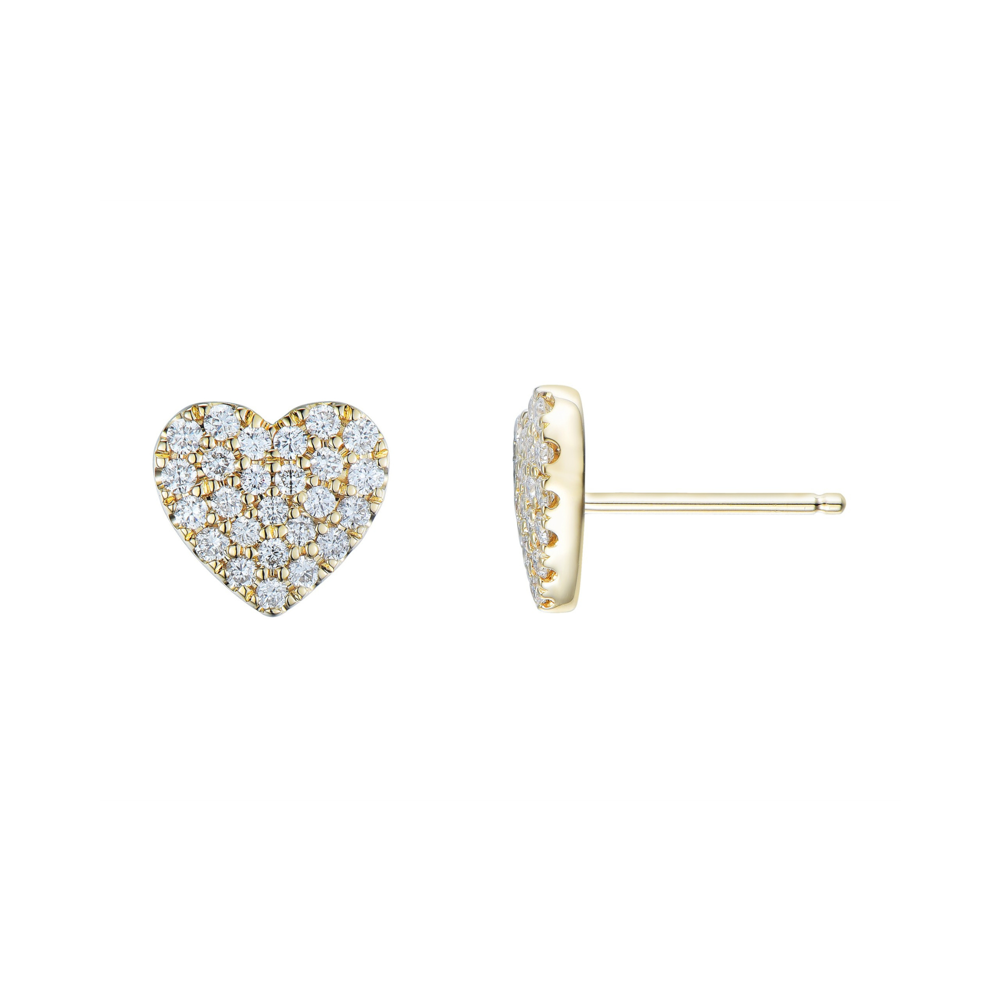 Pave Diamond Heart Stud Earrings in 14K Yellow Gold