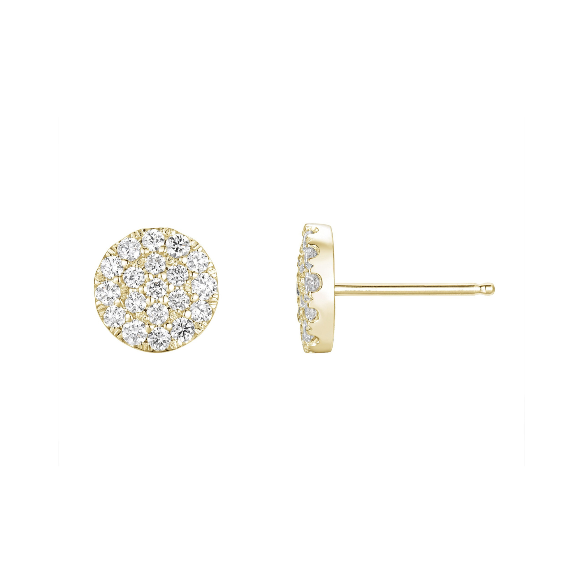 Pave Diamond Circle Stud Earrings in 14K Yellow Gold