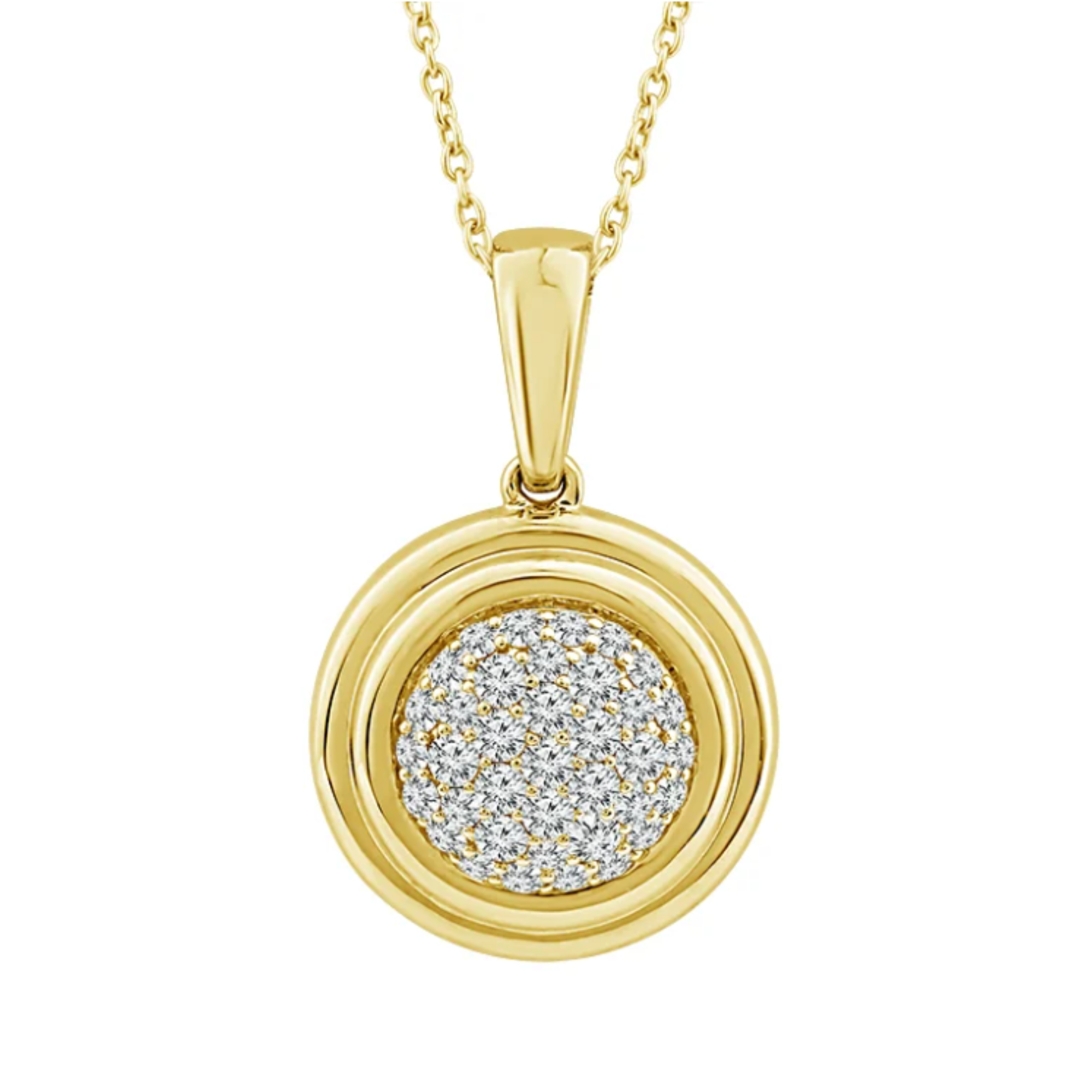 Pave Diamond Circle Pendant Necklace in 14K Yellow Gold