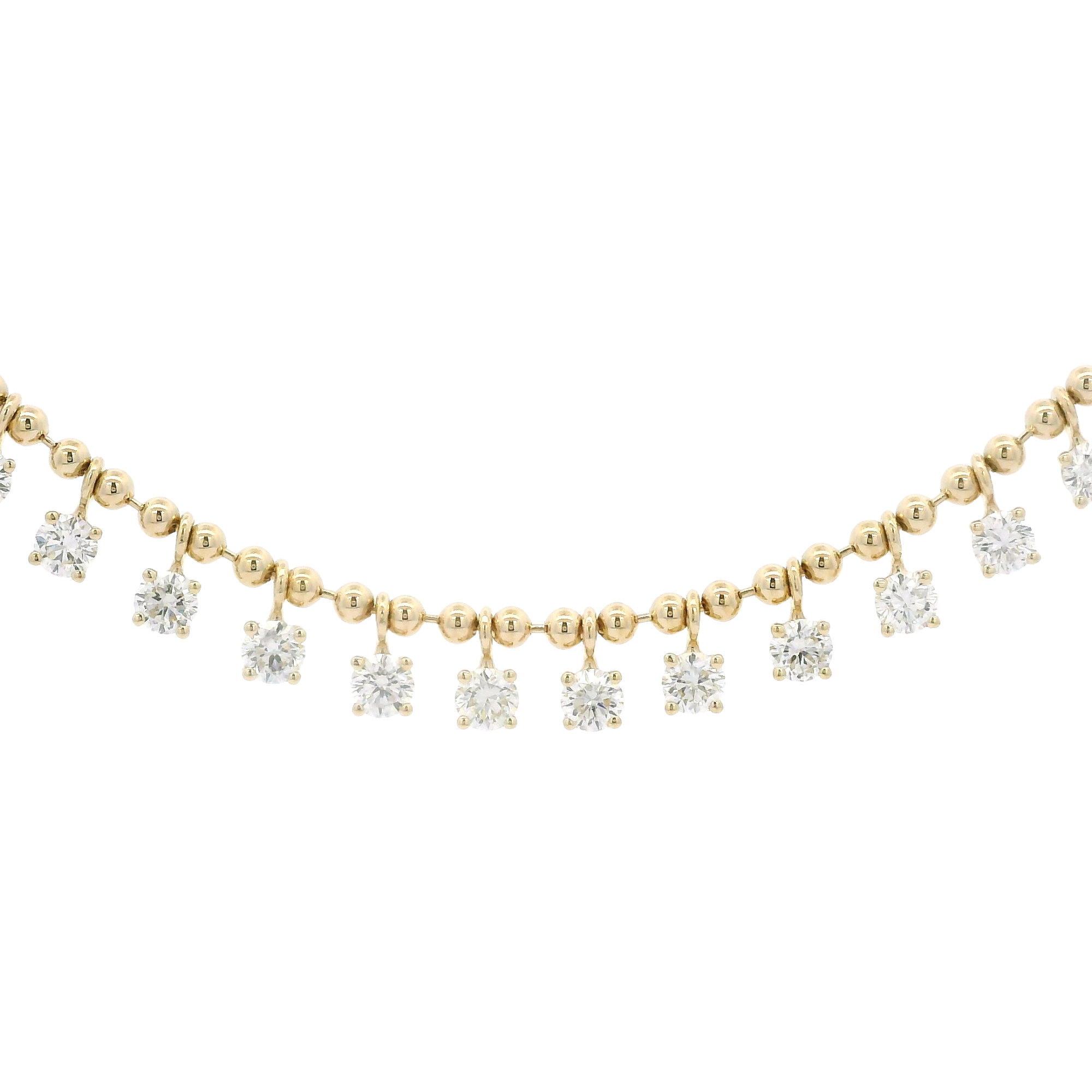 Diamond Beaded Dangle Necklace in 14K Yellow Gold