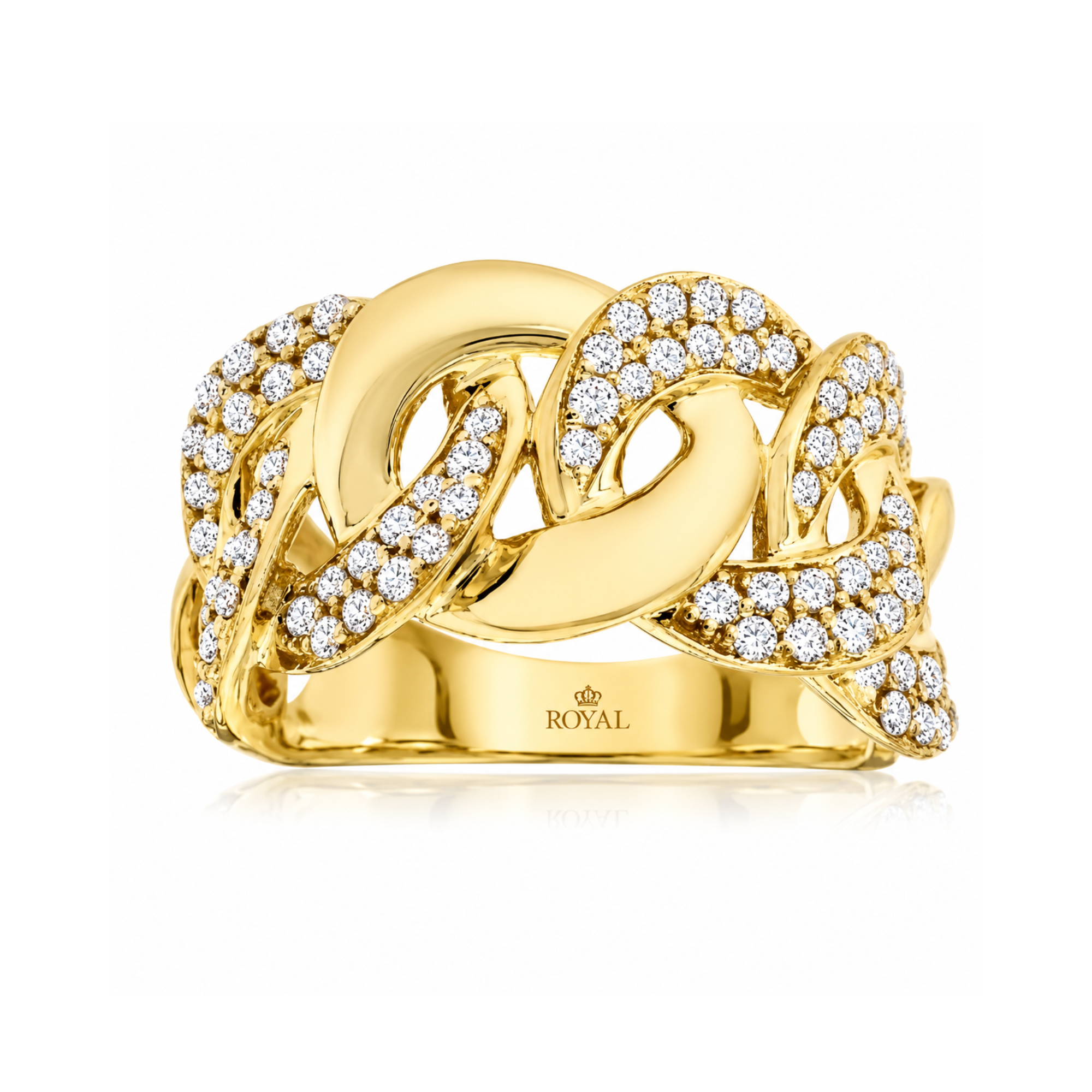 Diamond Interlocking Link Ring in 14K Yellow Gold, Size 7.5