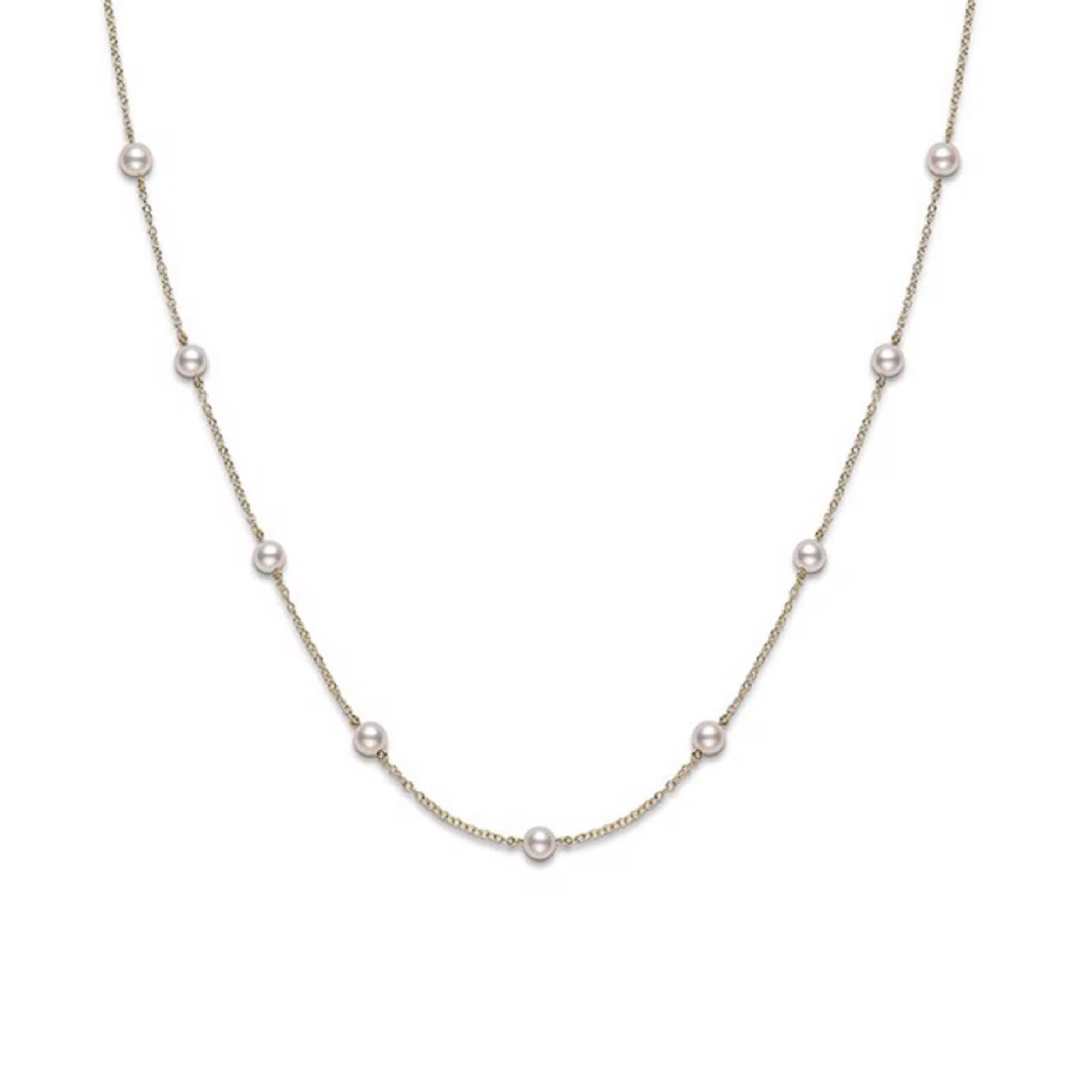 Mikimoto A+ Akoya Cultured Pearl Station Necklace in 18K Yellow Gold, 6.5MM