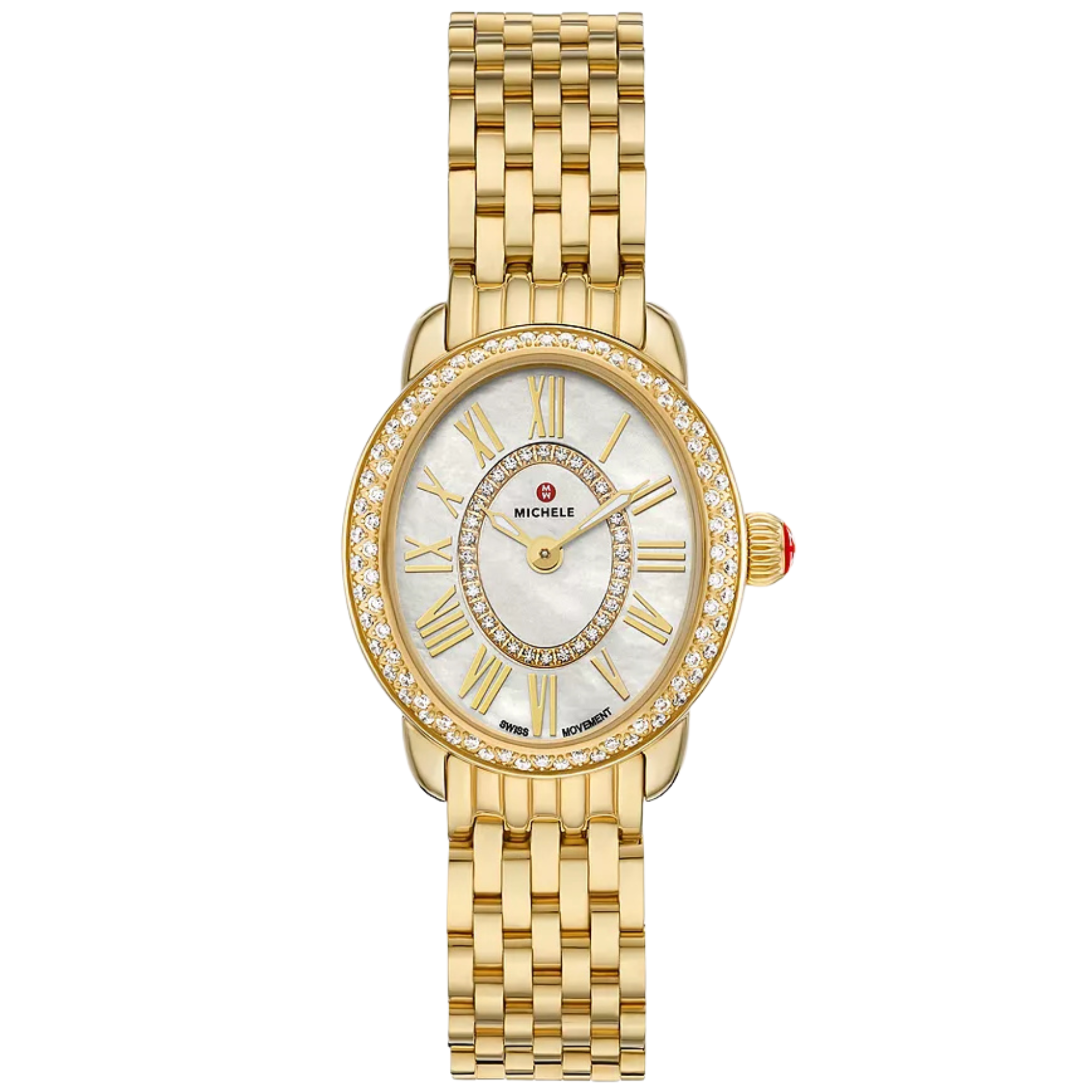 Michele Serein Oval 18K Gold-Plated Diamond Watch, 27MM