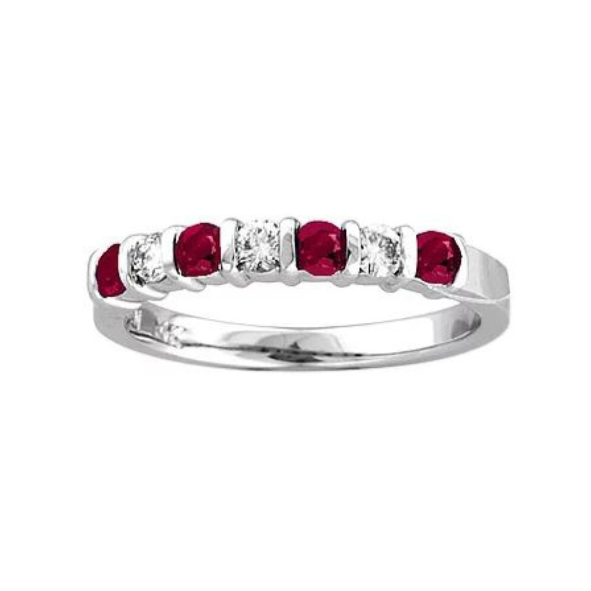 Ruby Diamond Alternating Ring in 14K White Gold, Size 7