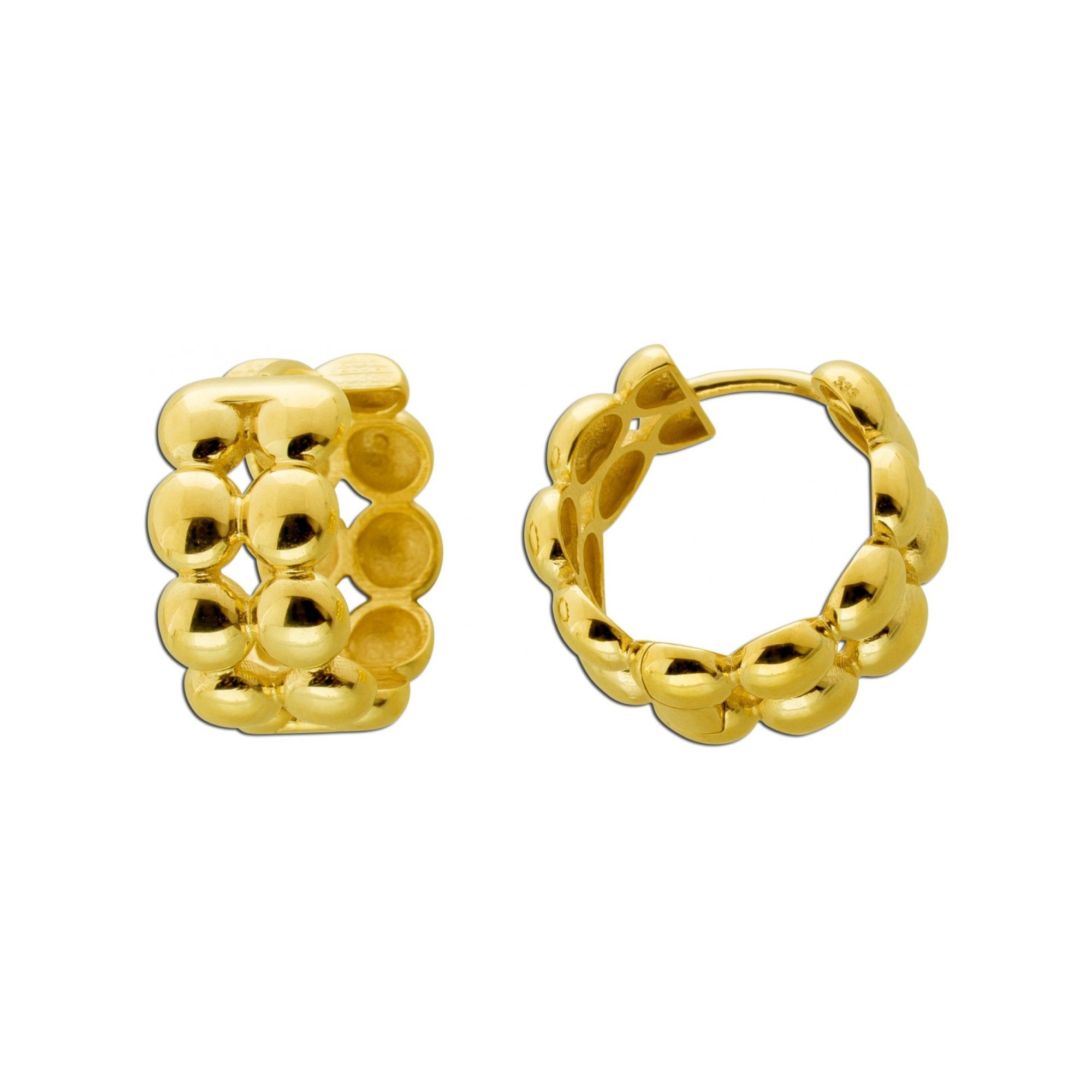 Double Row Beaded Huggie Hoop Earrings in 14K Yellow Gold