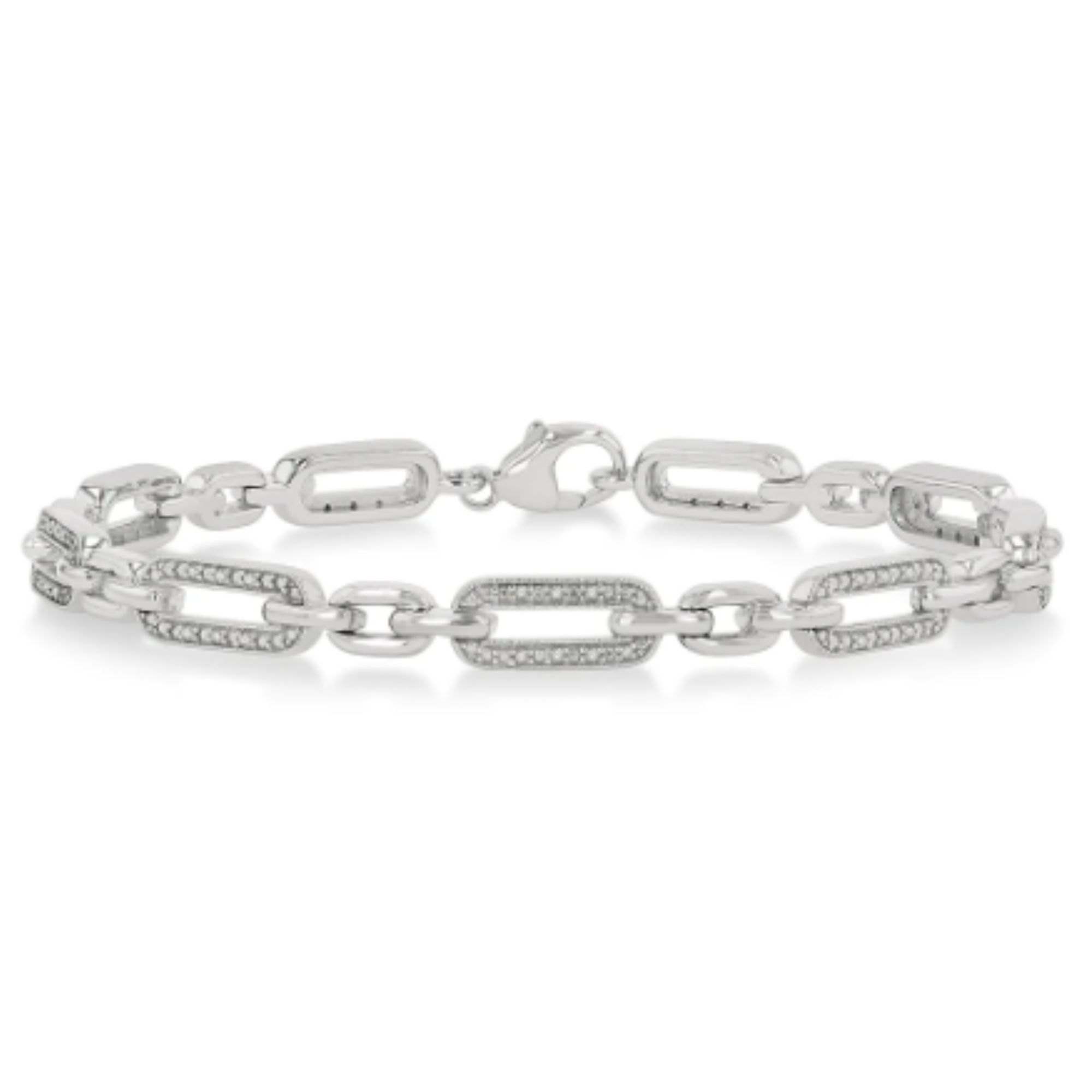 Diamond Paperclip Link Bracelet in Sterling Silver