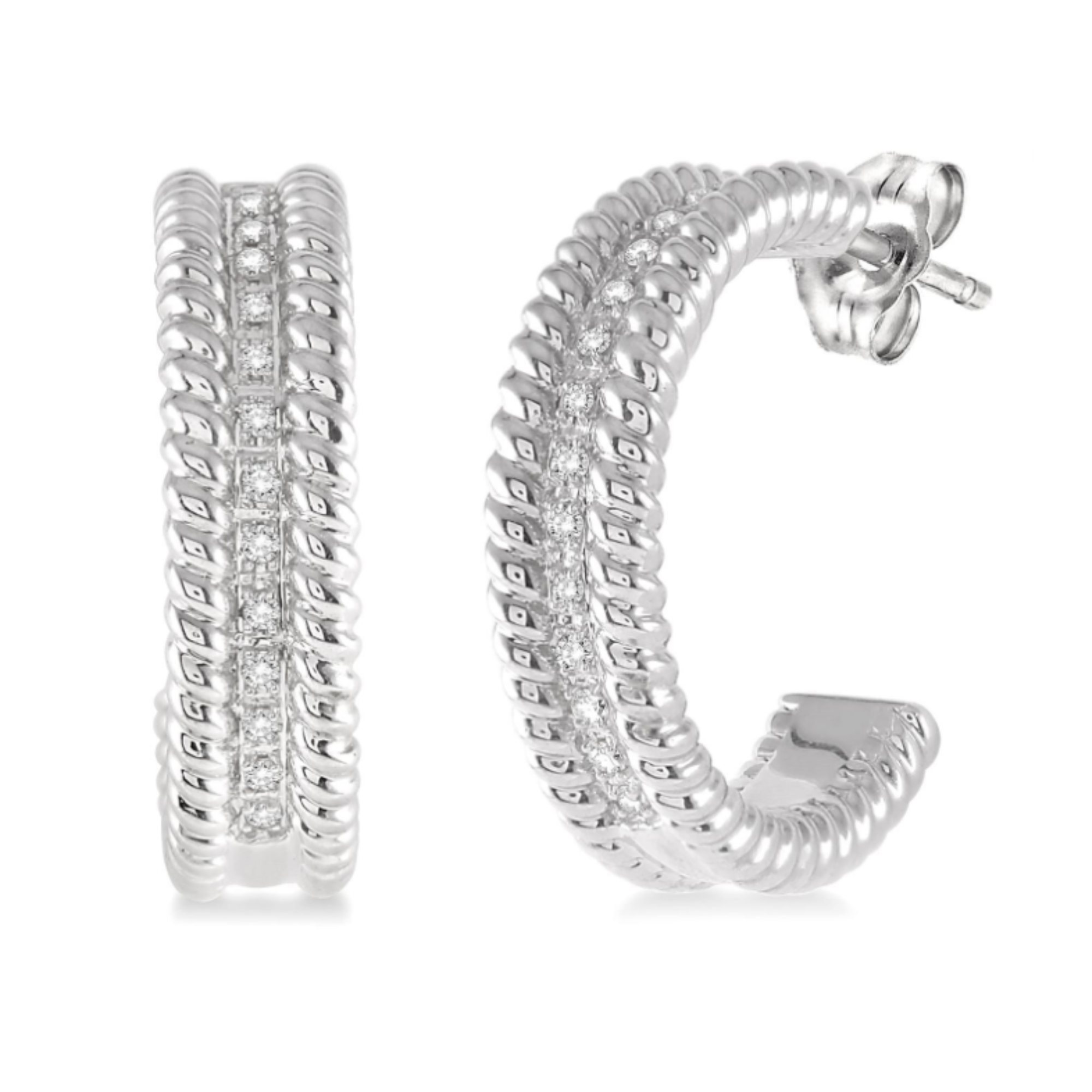Rope Edge Hoop Earrings in Sterling Silver