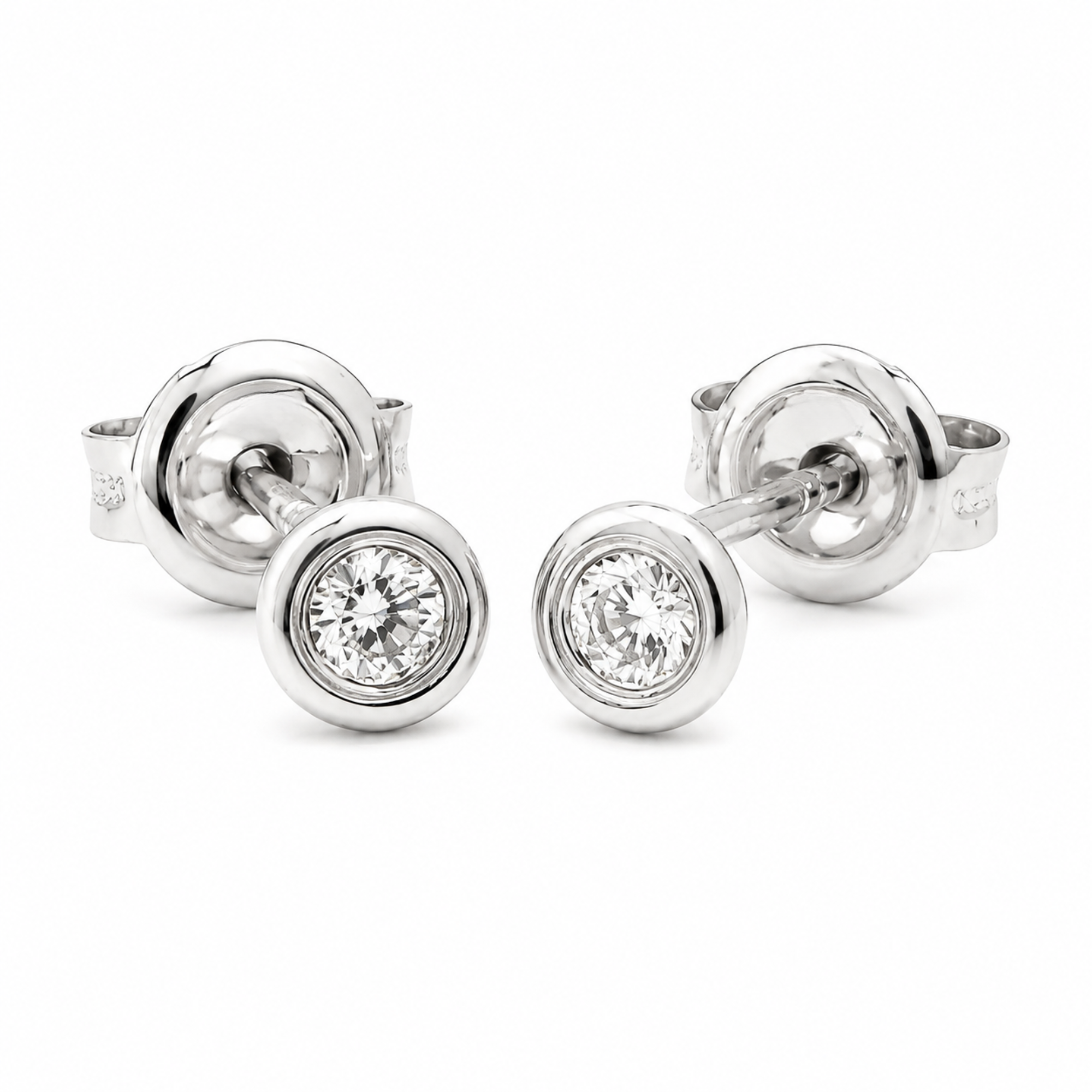 Bezel Diamond Stud Earrings in Sterling Silver