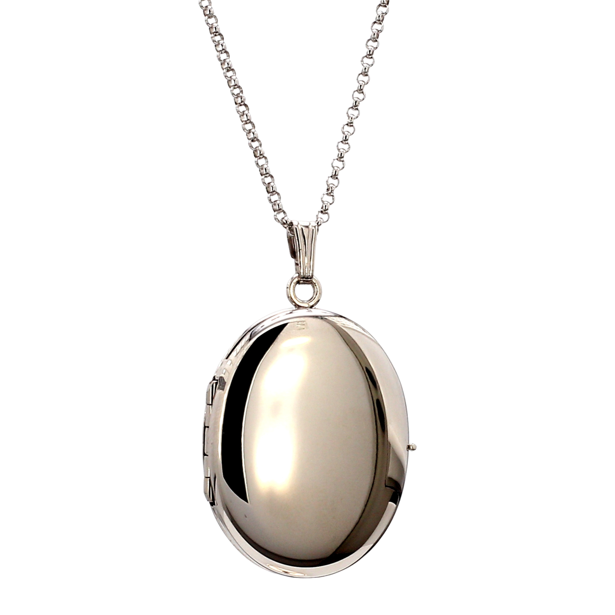 Polished Oval Locket Necklace in Sterling Silver, 20" Length