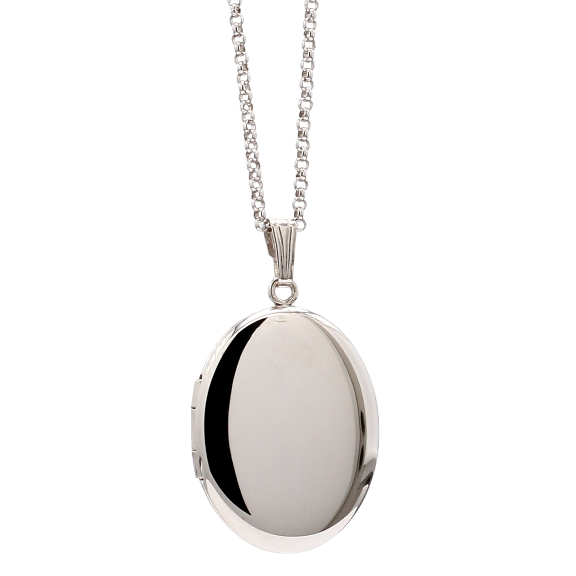 Polished Oval Locket Necklace in Sterling Silver, 20" Length