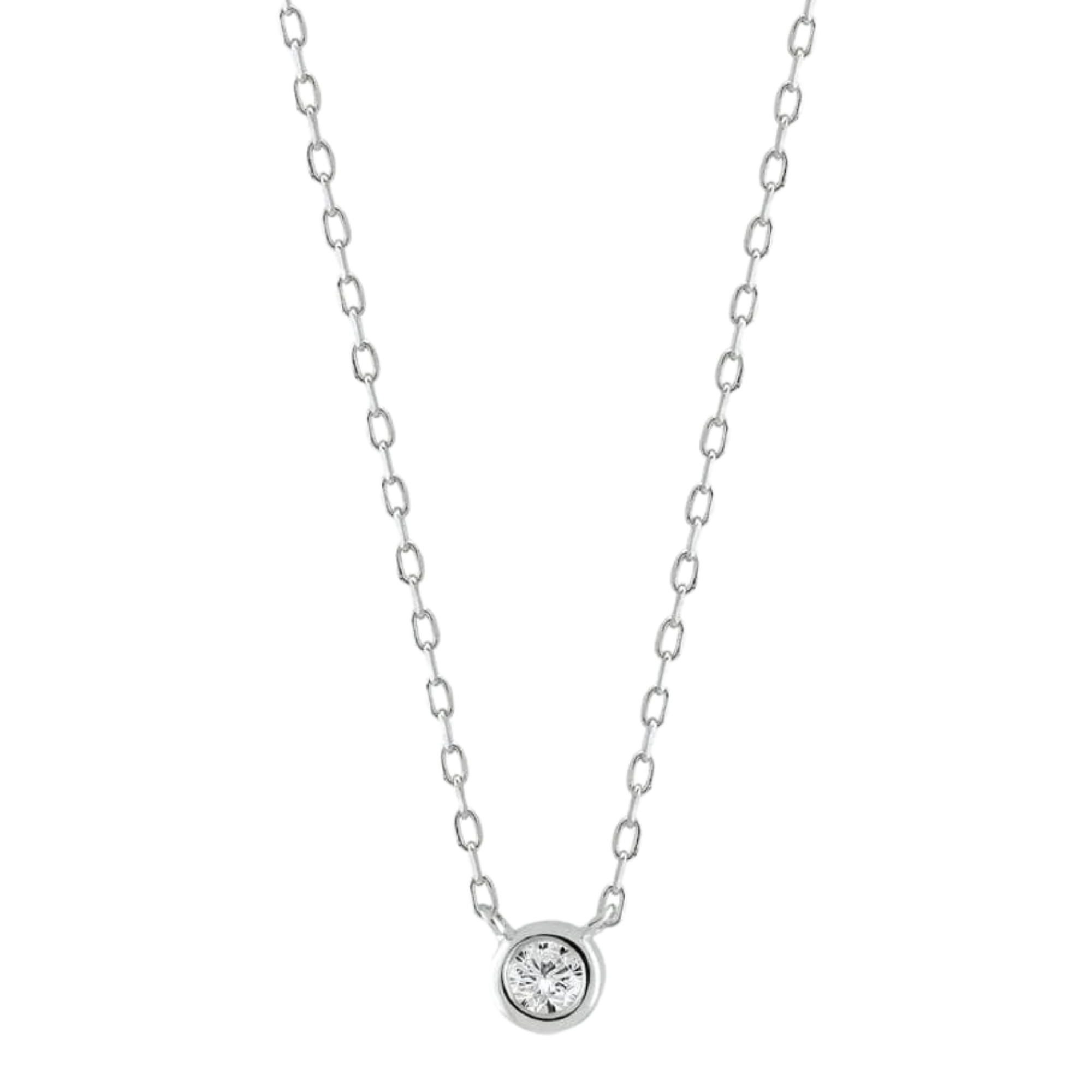 Diamond Bezel Pendant Necklace in Sterling Silver