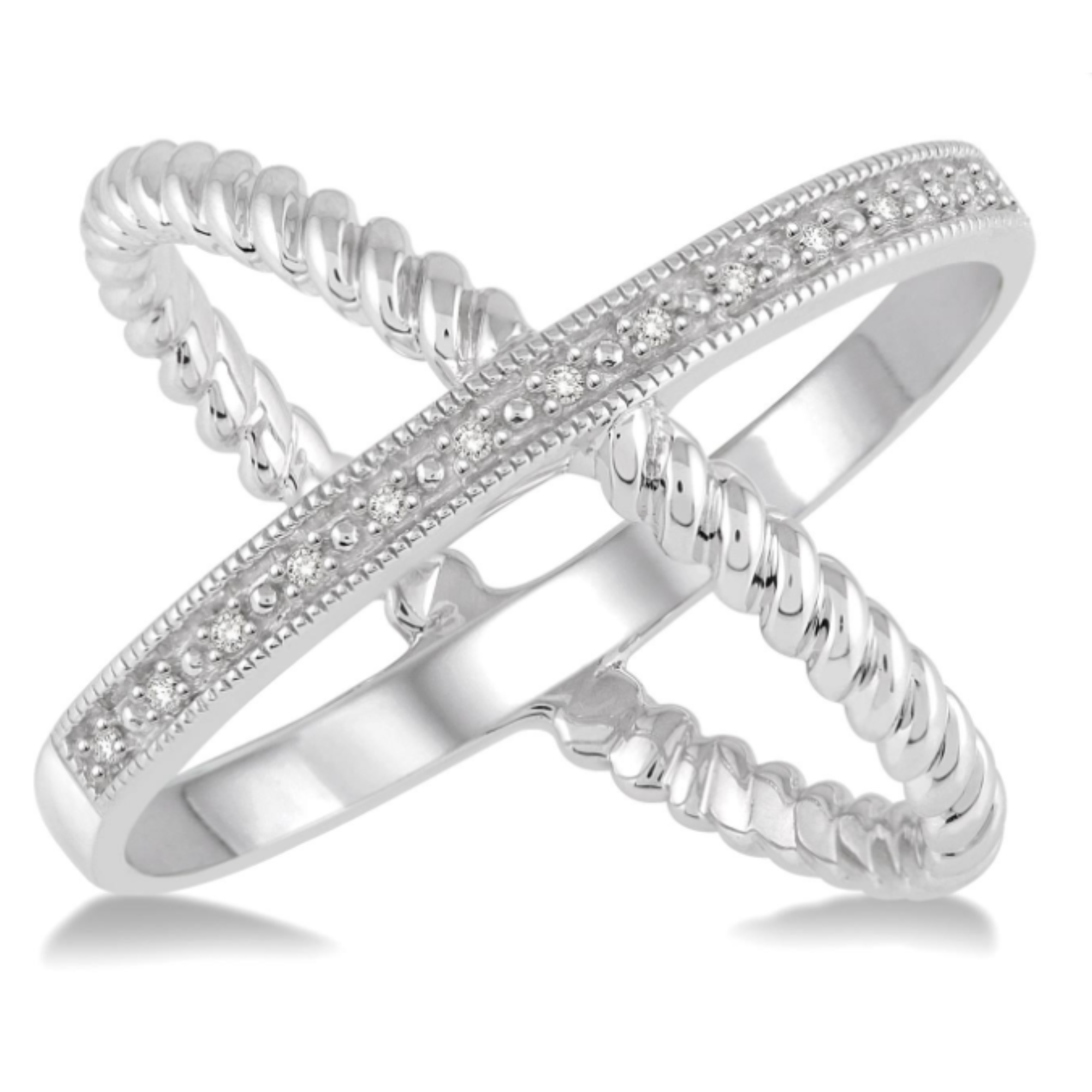 X Twist Diamond Ring in Sterling Silver, Size 6