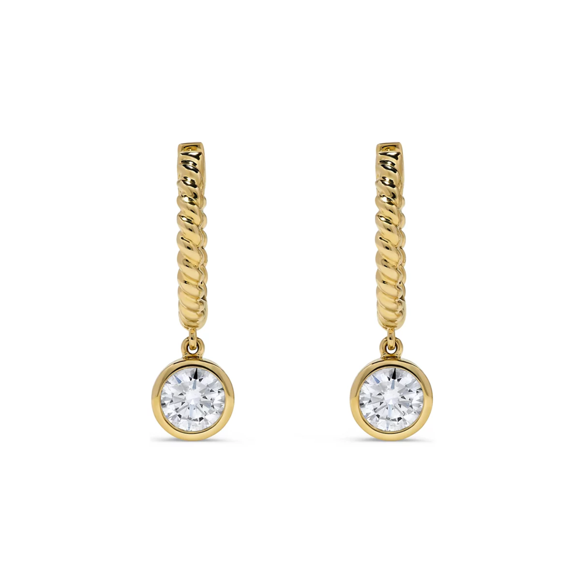 Bezel Dangle Drop Earrings in 14K Yellow Gold