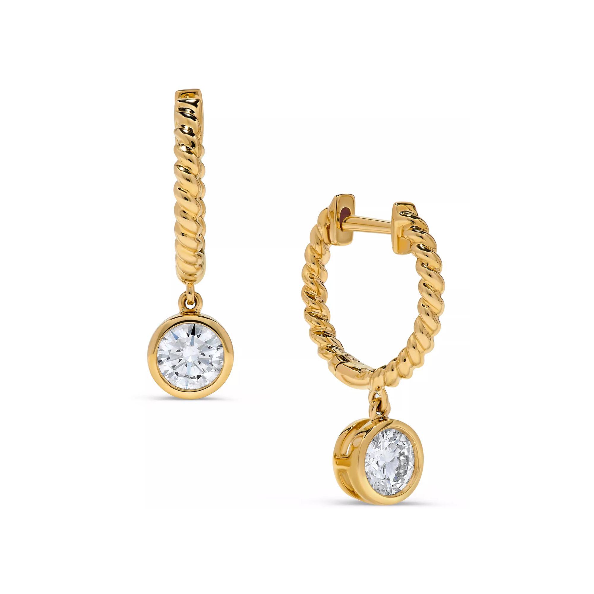 Bezel Dangle Drop Earrings in 14K Yellow Gold