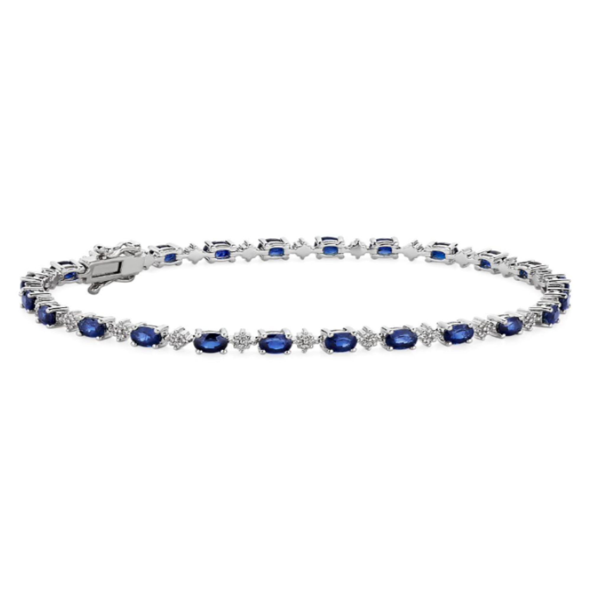 Alternating Sapphire Diamond Bracelet in 14K White Gold