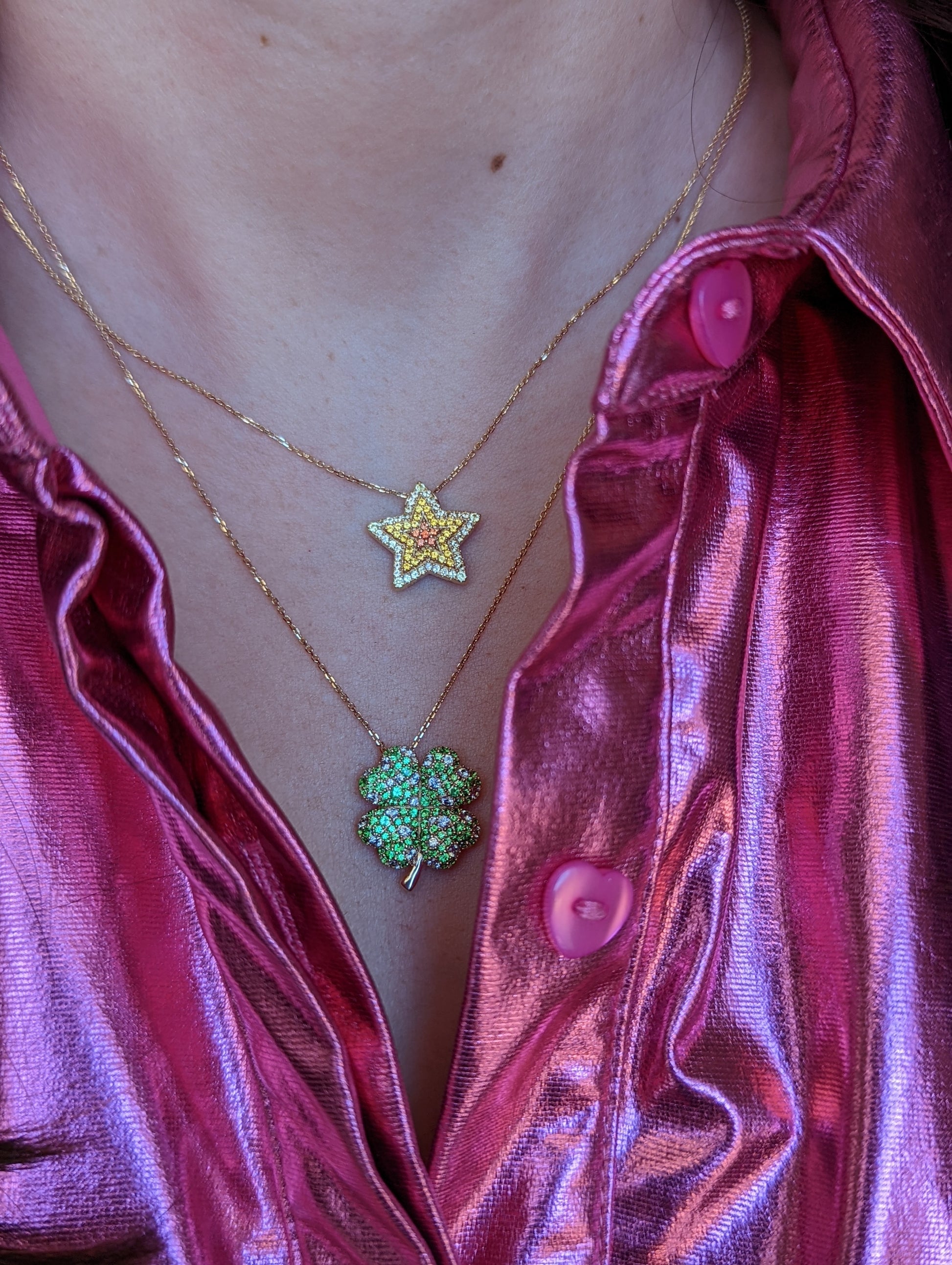 Campbell + Charlotte Juju Four Leaf Clover Charm Necklace in 14K Yellow Gold