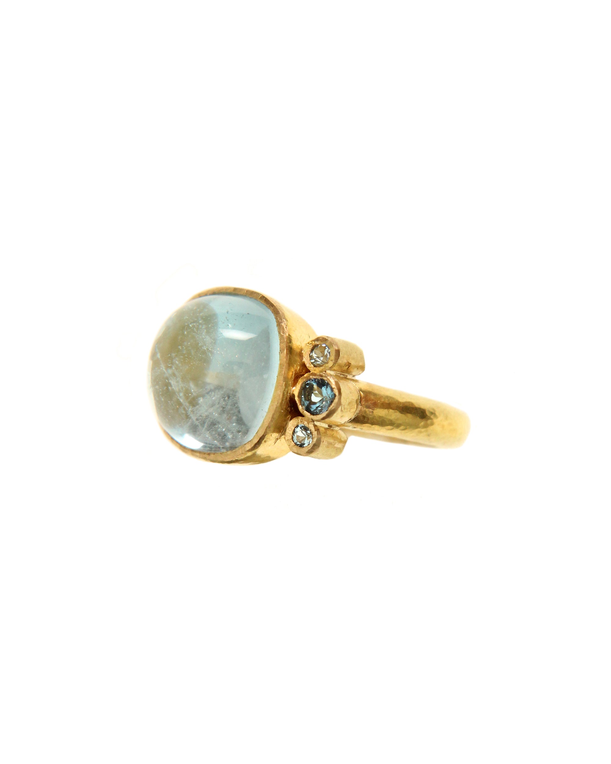 Elizabeth Locke Aquamarine & Blue Zircon Ring in 19K Yellow Gold, Size 6.5